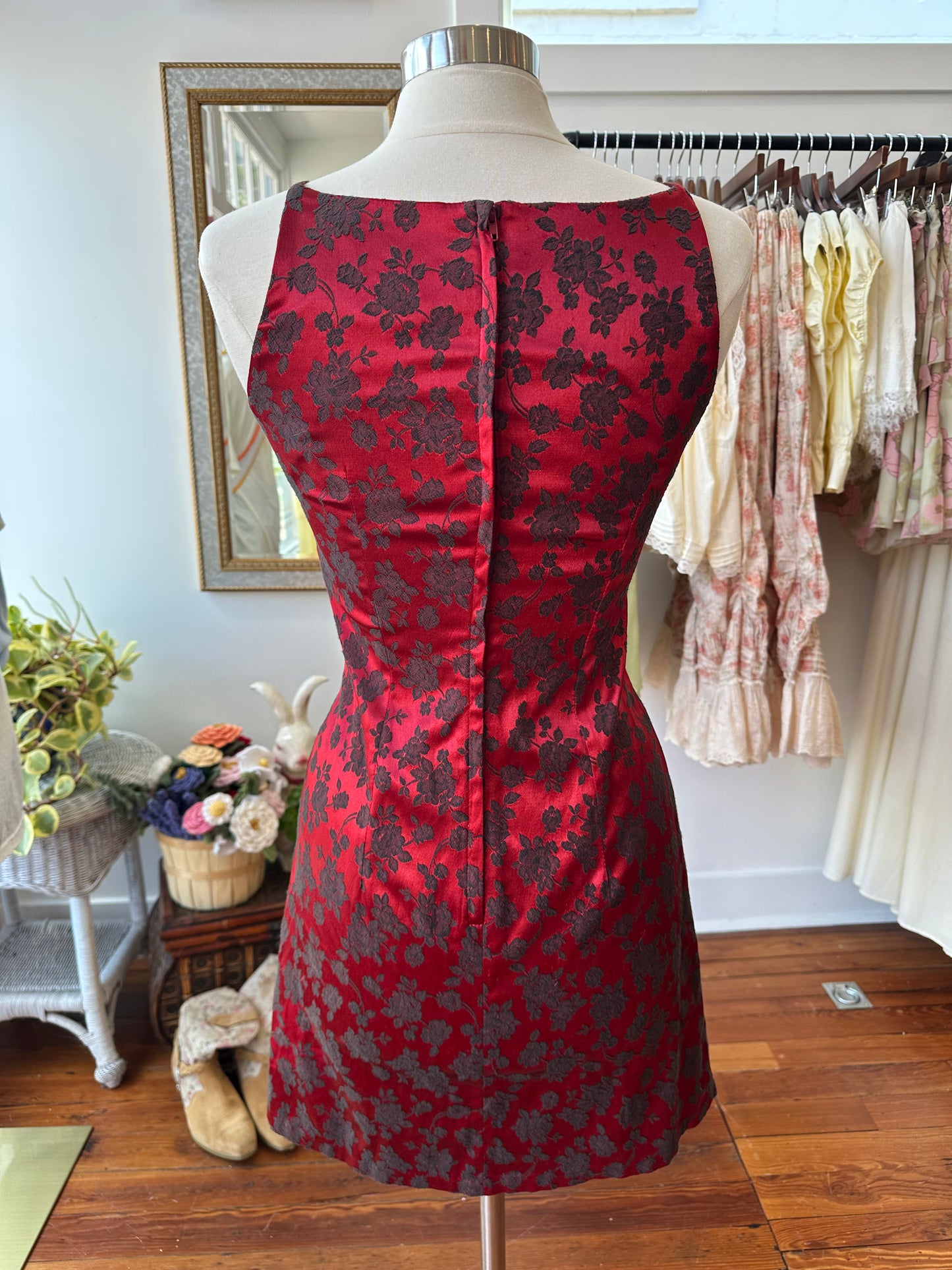 90's Red Floral Dress USA - 11/12
