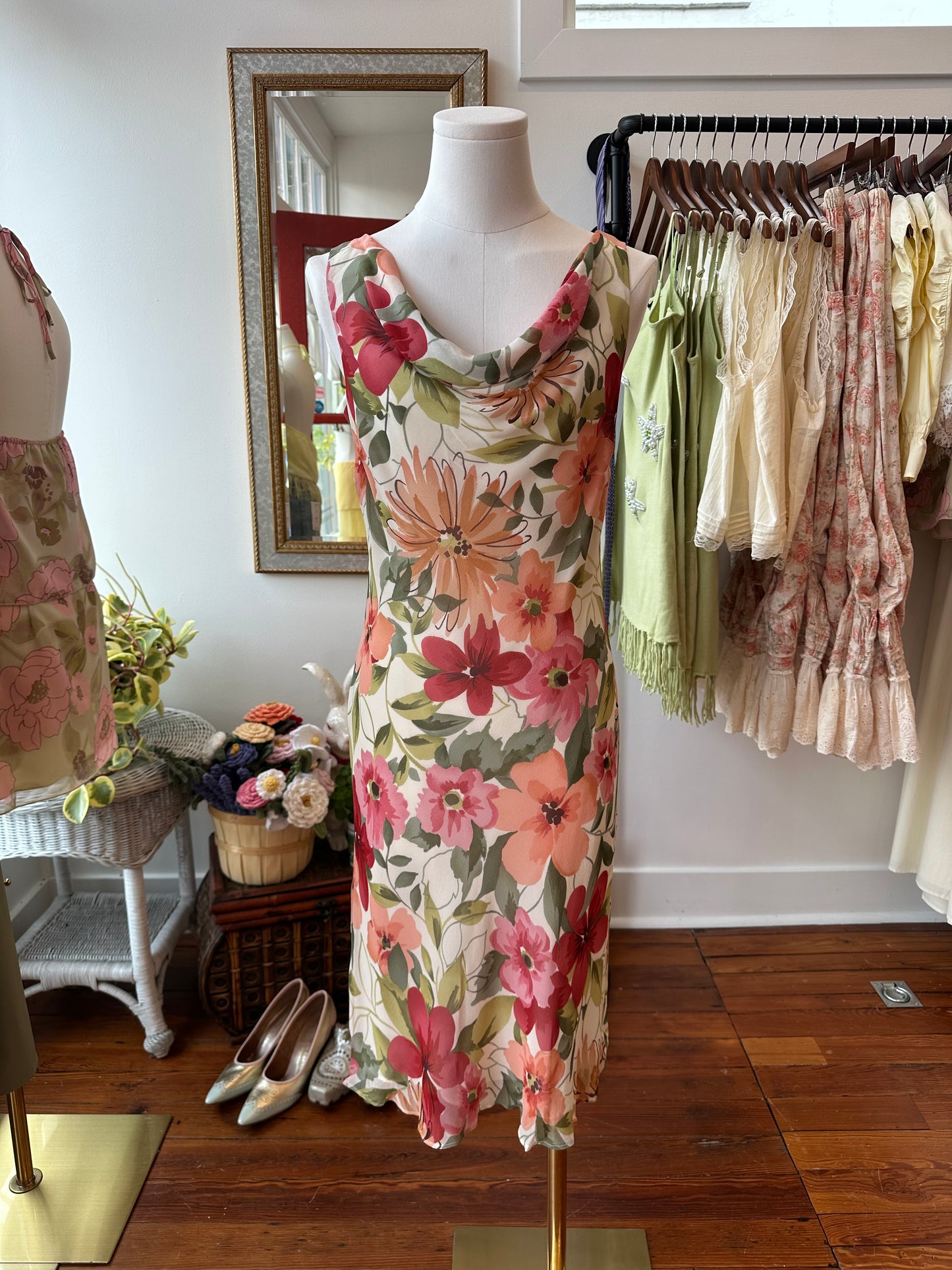90's Silk Floral Midi Dress - 6
