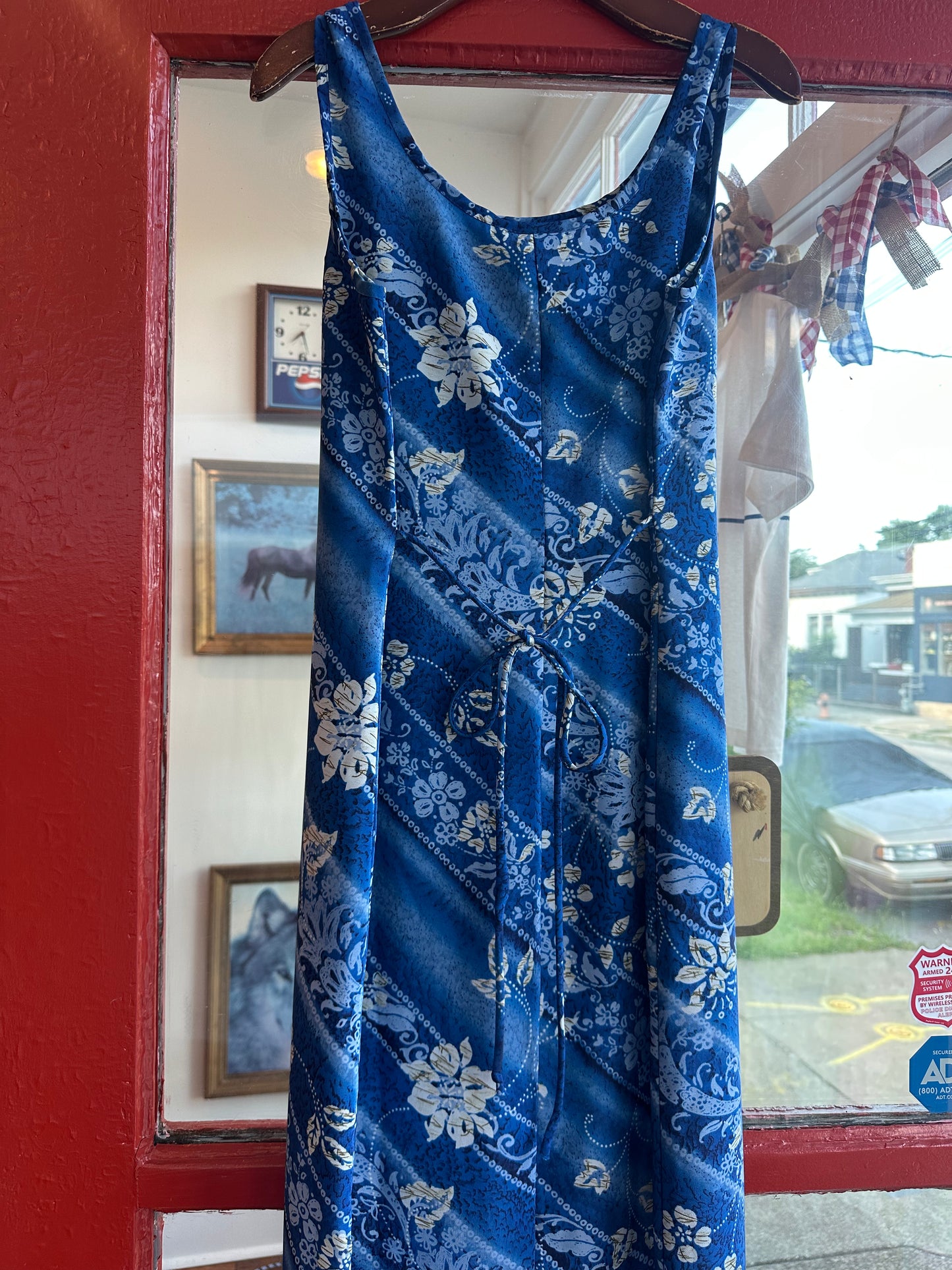 90's Blue Tropical Maxi Dress - SIZE 7