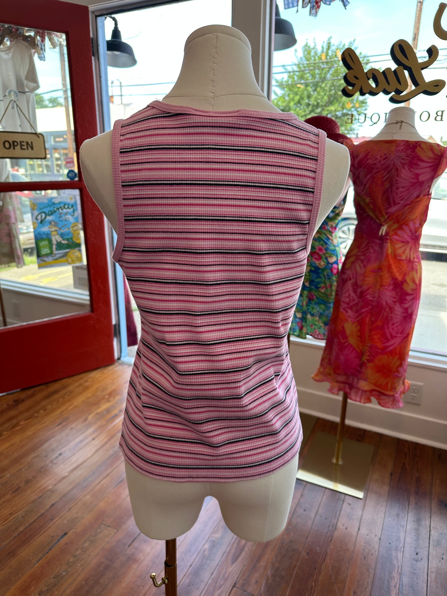 90's Pink Striped Tank - MEDIUM