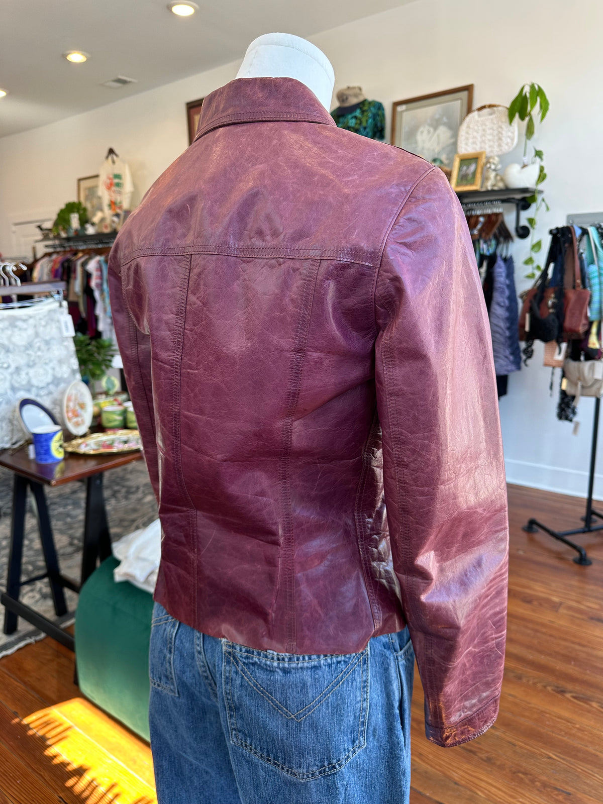 Y2K Plum Leather Moto Jacket - XS