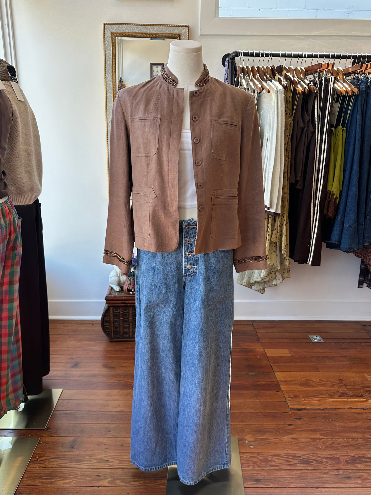 Y2K Jeweled Linen Military Jacket - 8