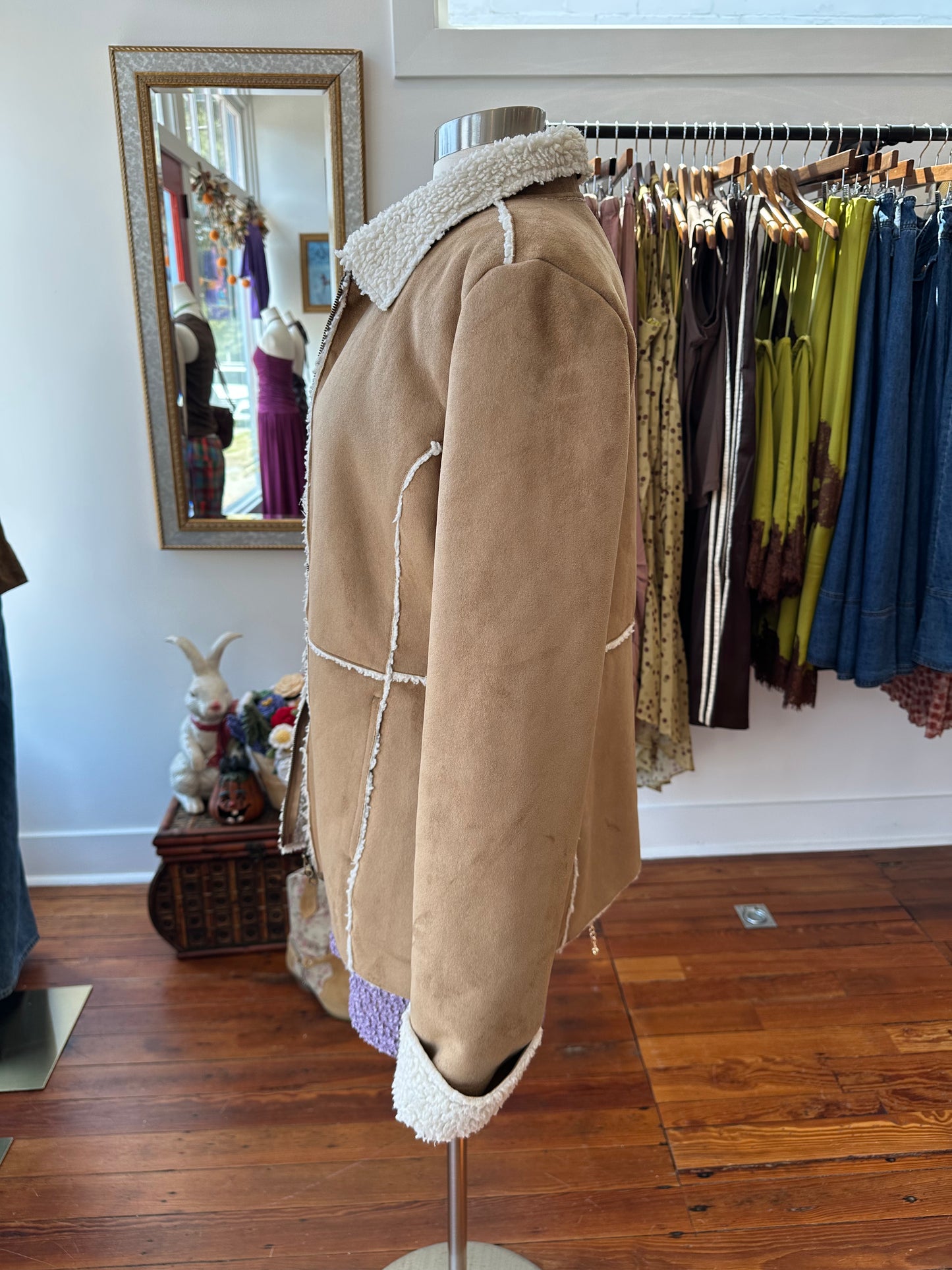 Vtg Faux Suede Sherpa Jacket - LARGE