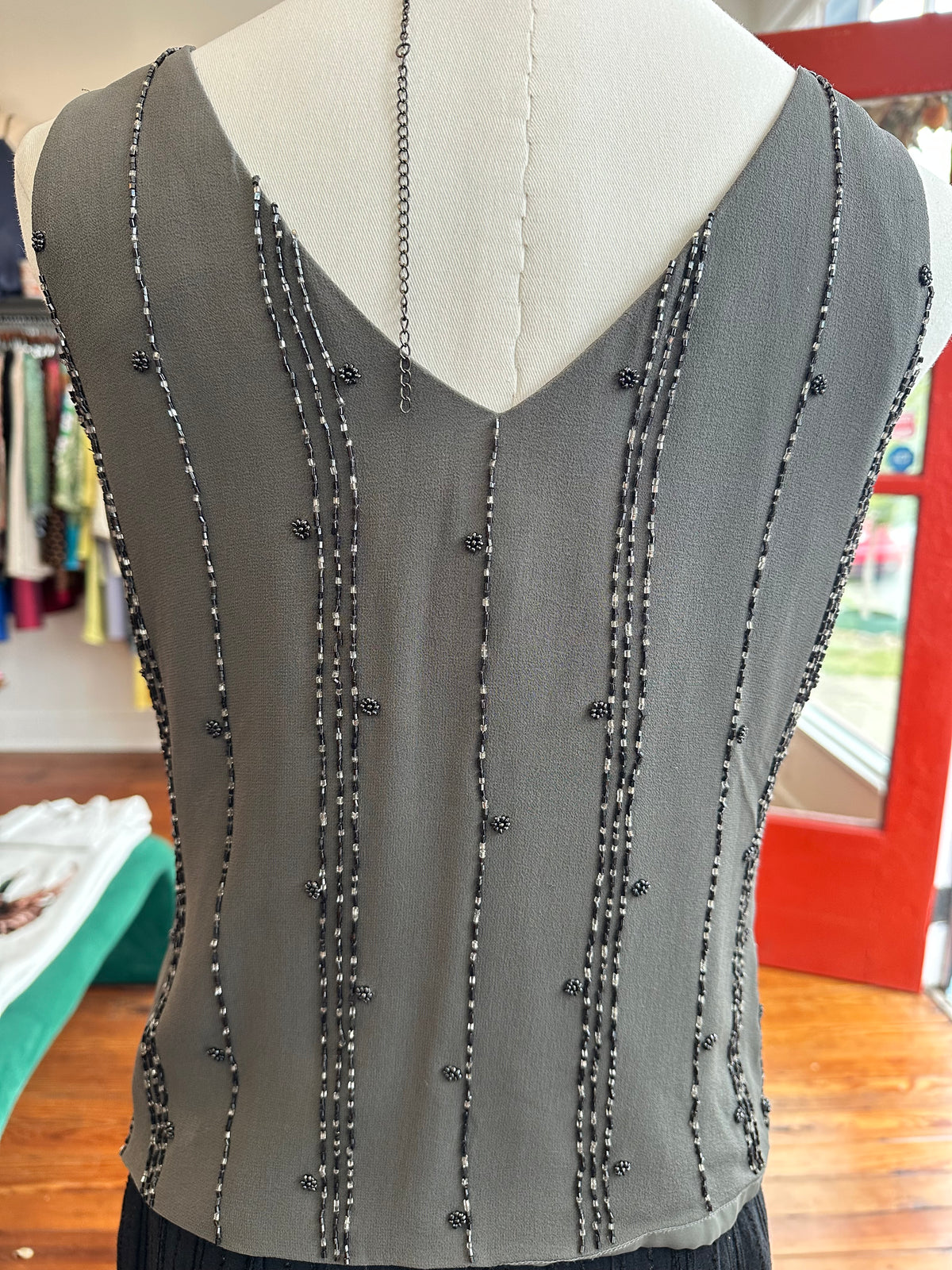 90's 100% Silk Beaded Tank - PETITE