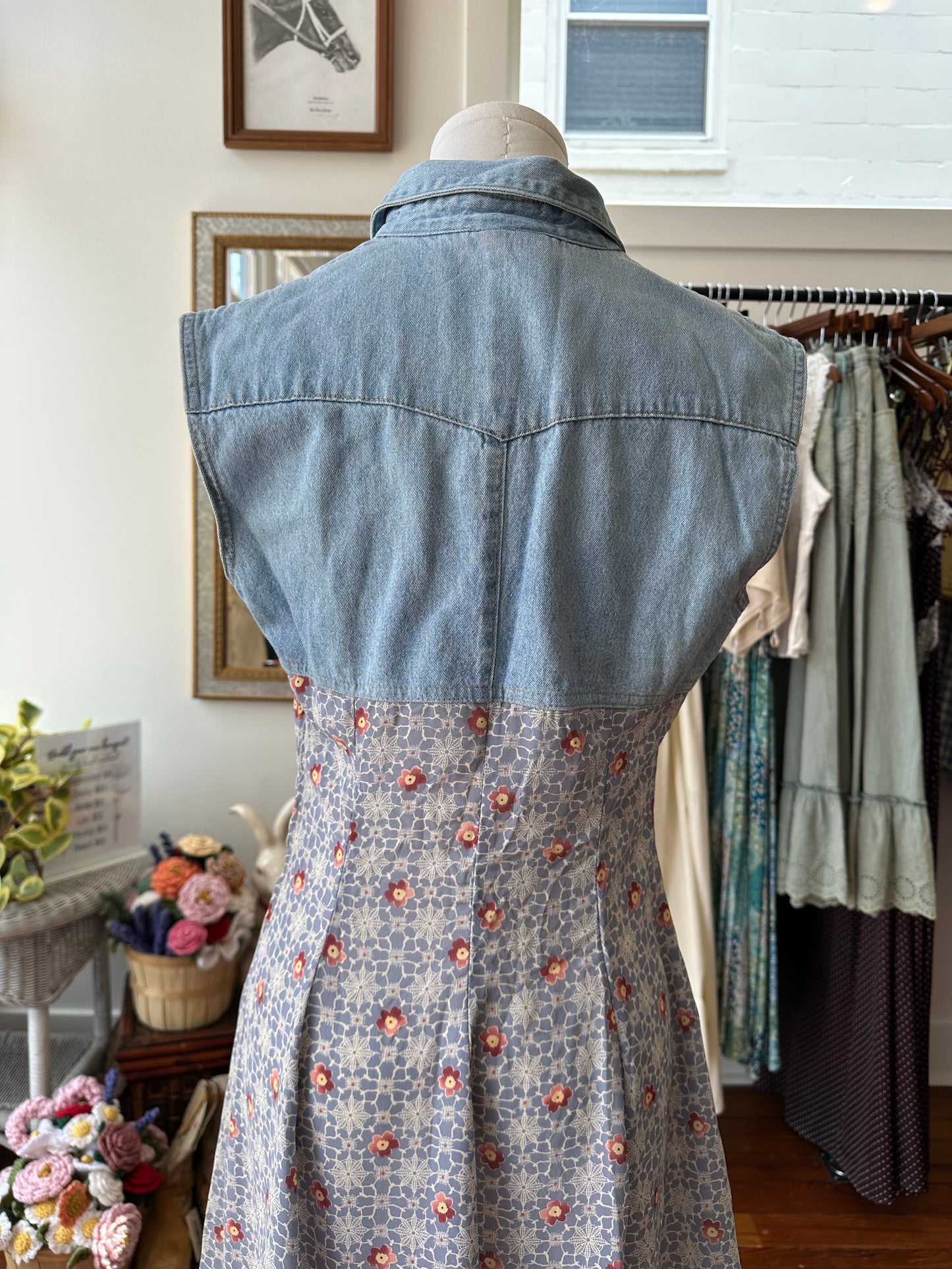 90's Jean & Chiffon Mini Dress - SMALL