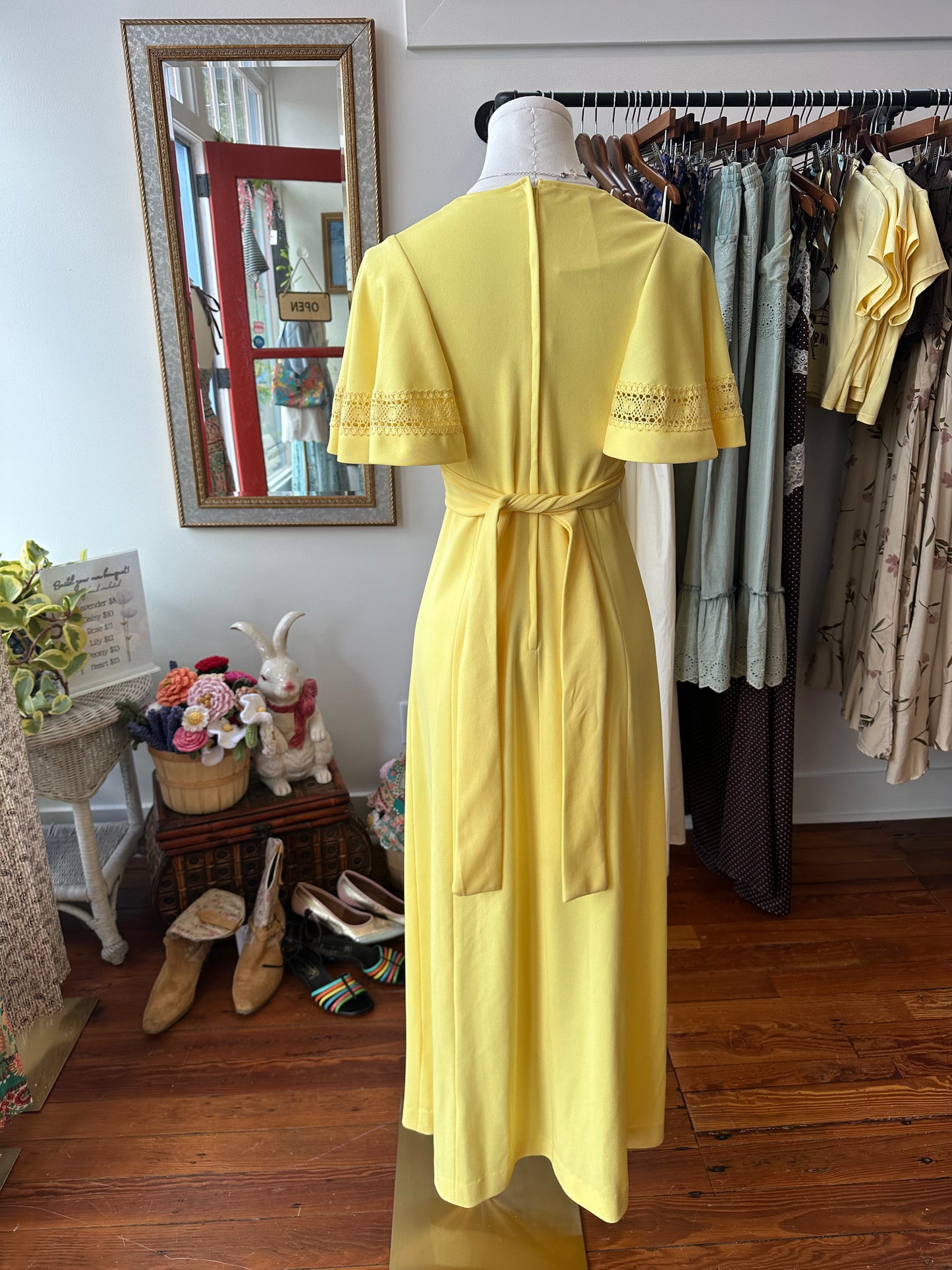 70's Yellow Crochet Maxi Dress - XS/SMALL