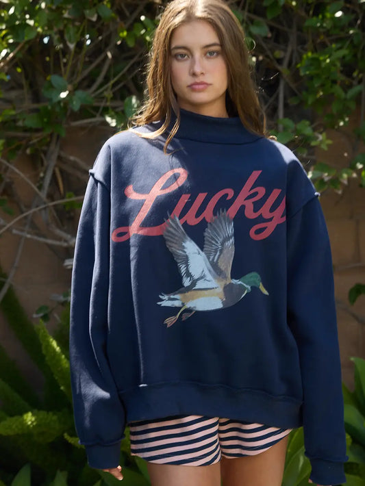 Lucky Duck Mock-Neck Sweatshirt