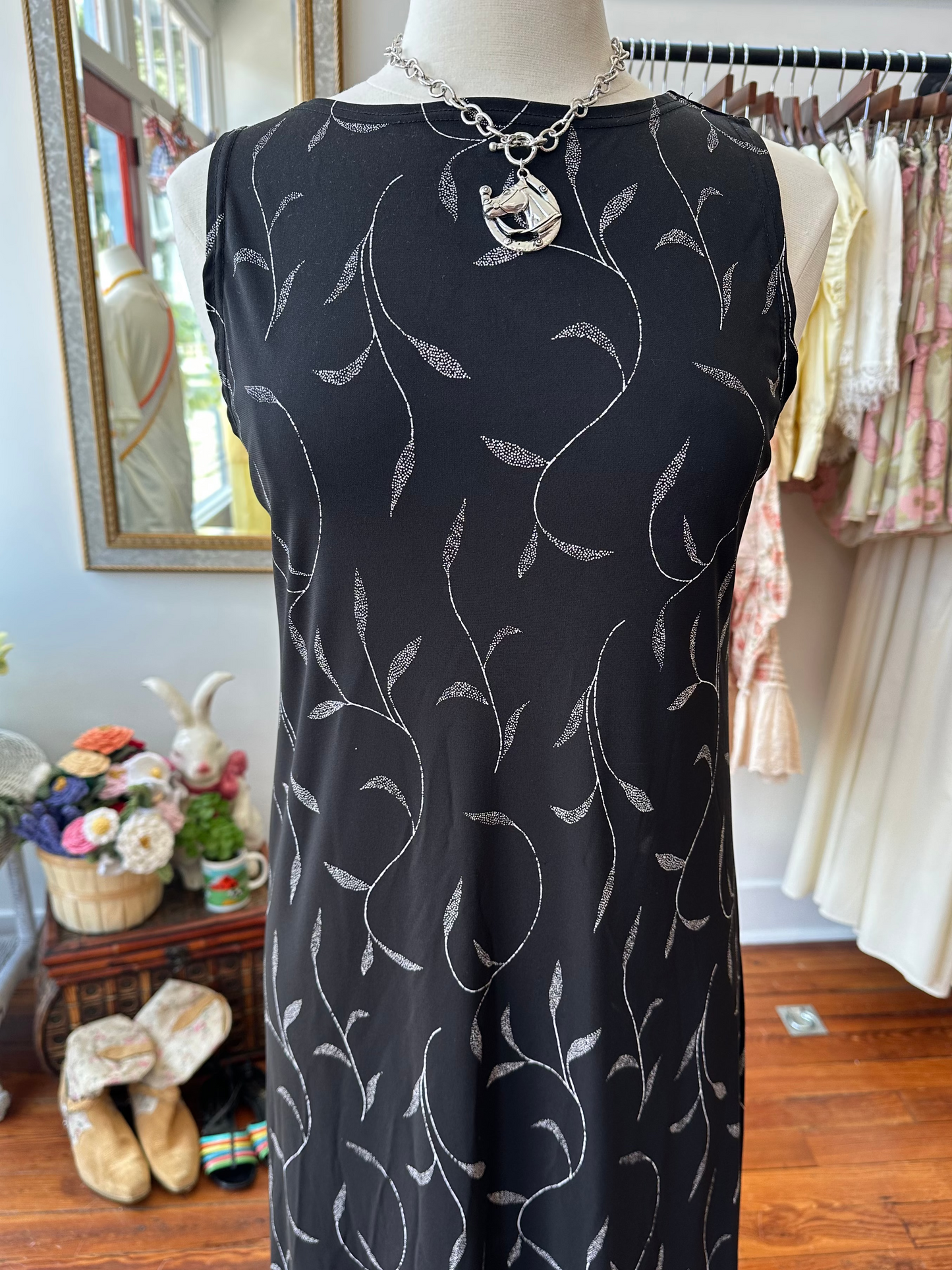 90's Black Floral Maxi - LARGE