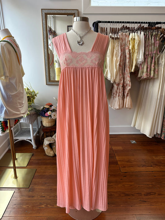 1970's Peach Shift Slip Dress - LARGE
