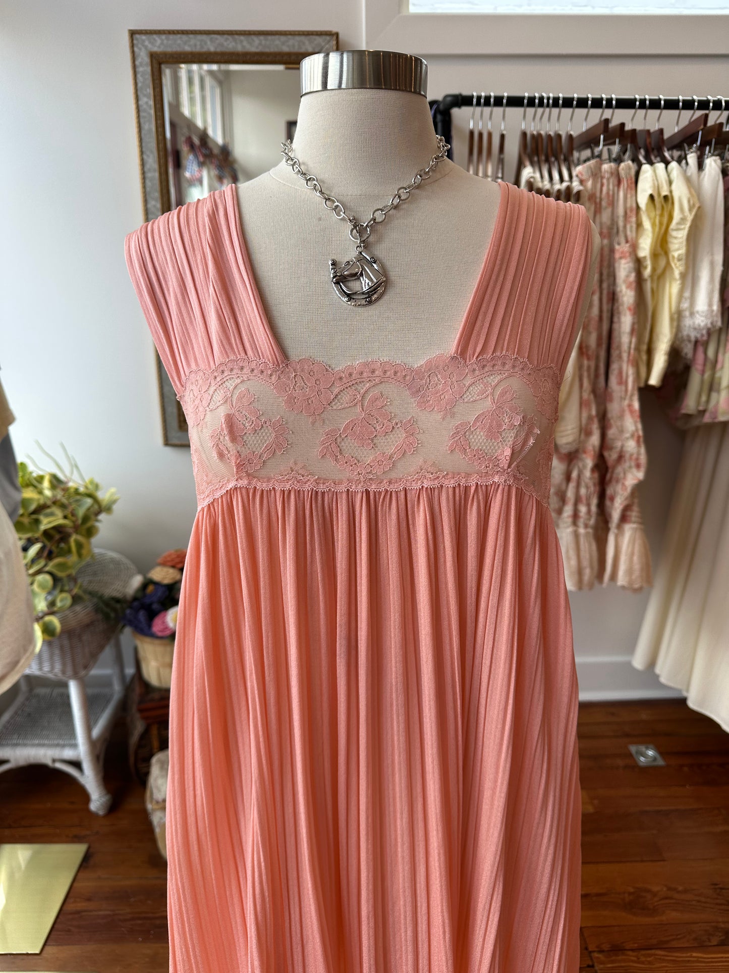 1970's Peach Shift Slip Dress - LARGE