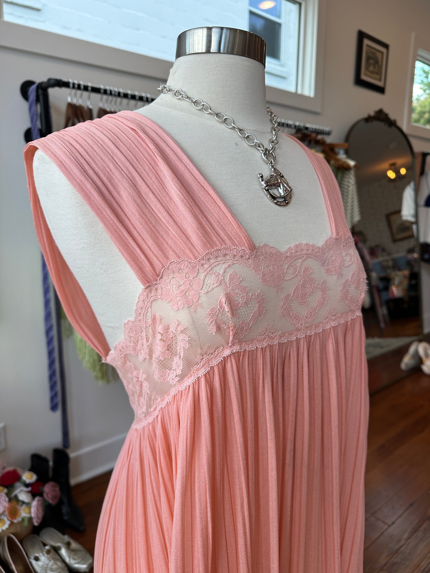 1970's Peach Shift Slip Dress - LARGE