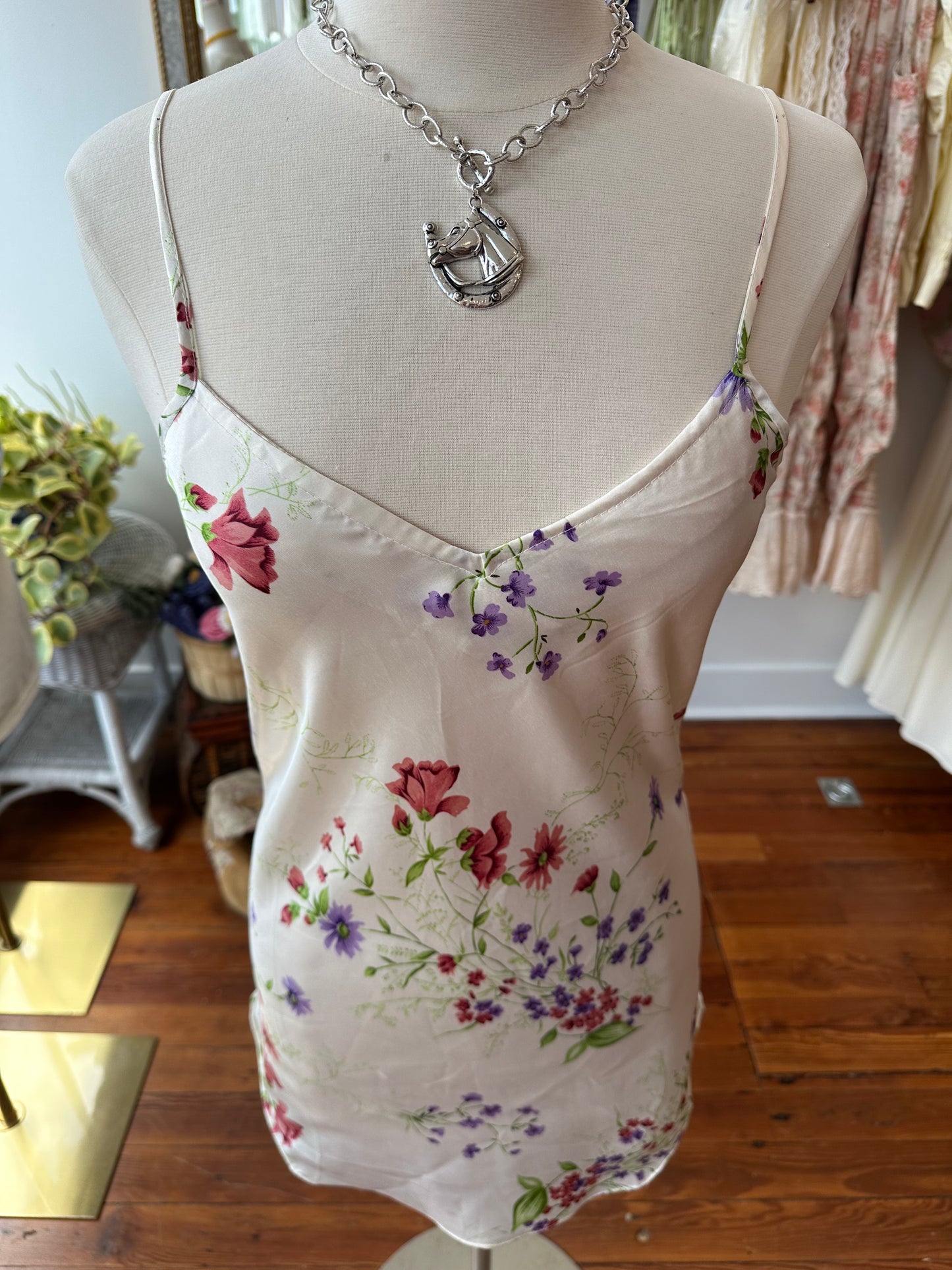 90's/Y2K White Floral Slip Dress - SMALL