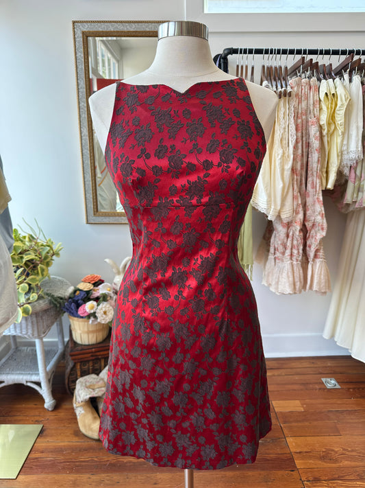 90's Red Floral Dress USA - 11/12