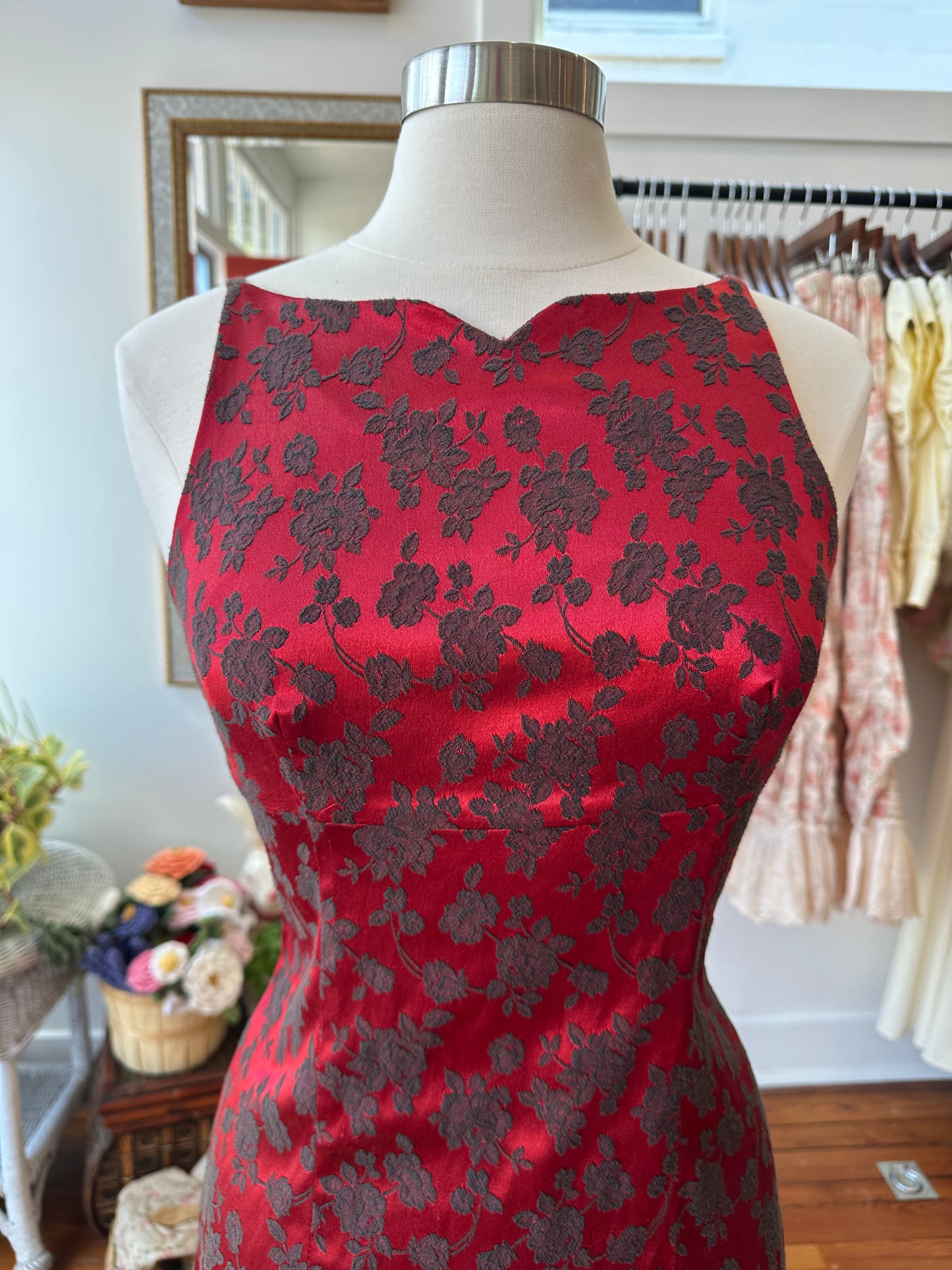 90's Red Floral Dress USA - 11/12