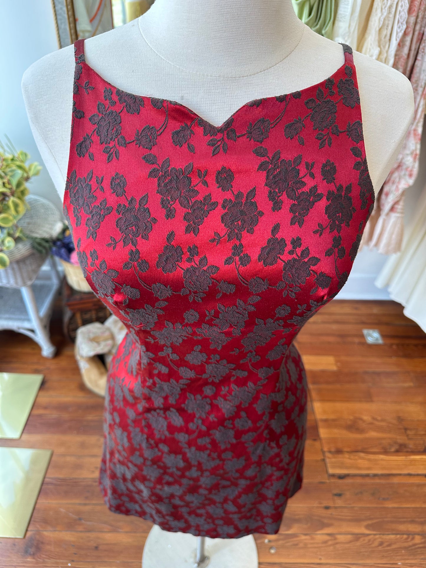 90's Red Floral Dress USA - 11/12