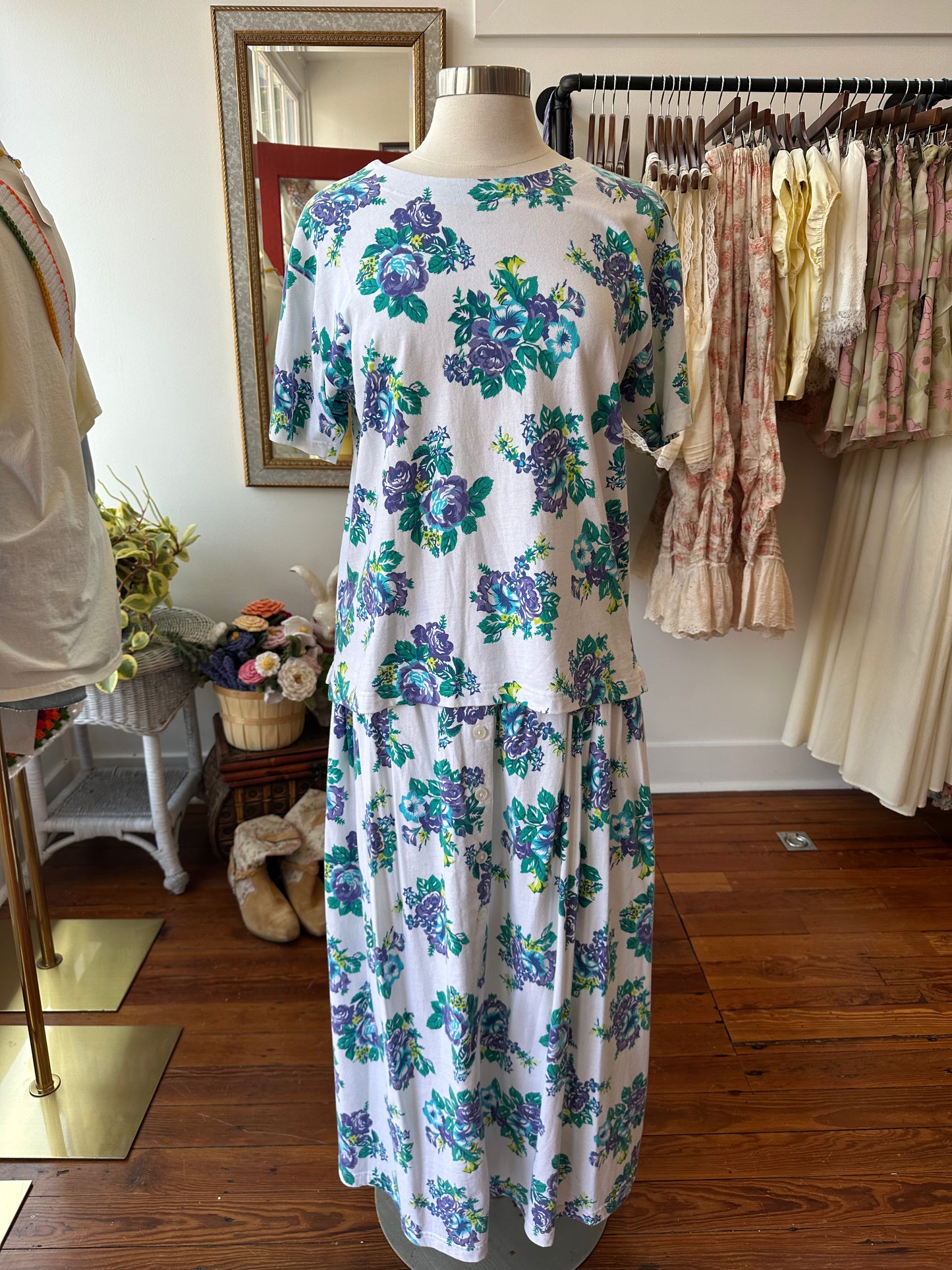 90's White & Purple Floral Set - M/L