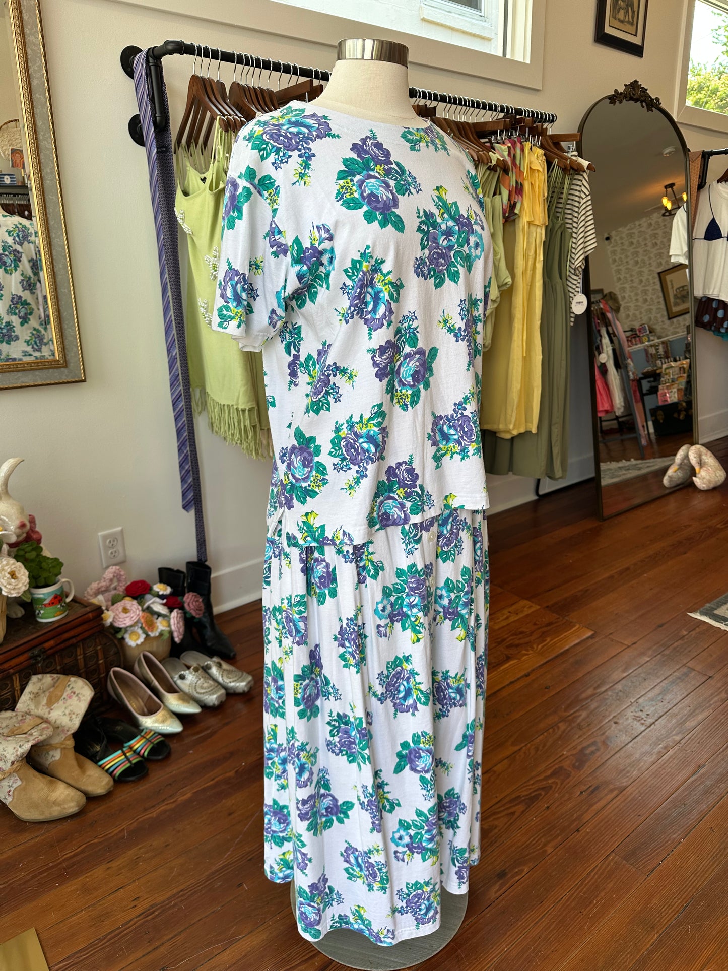 90's White & Purple Floral Set - M/L