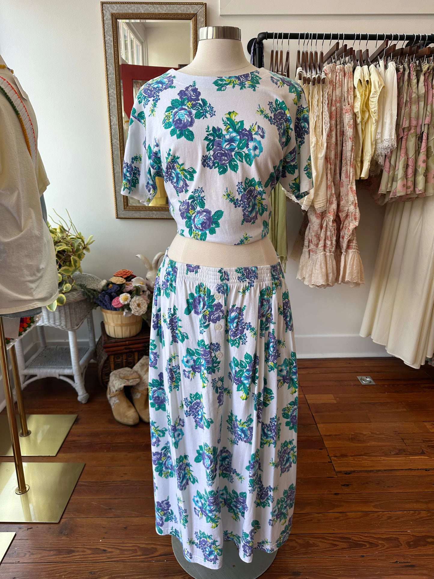 90's White & Purple Floral Set - M/L