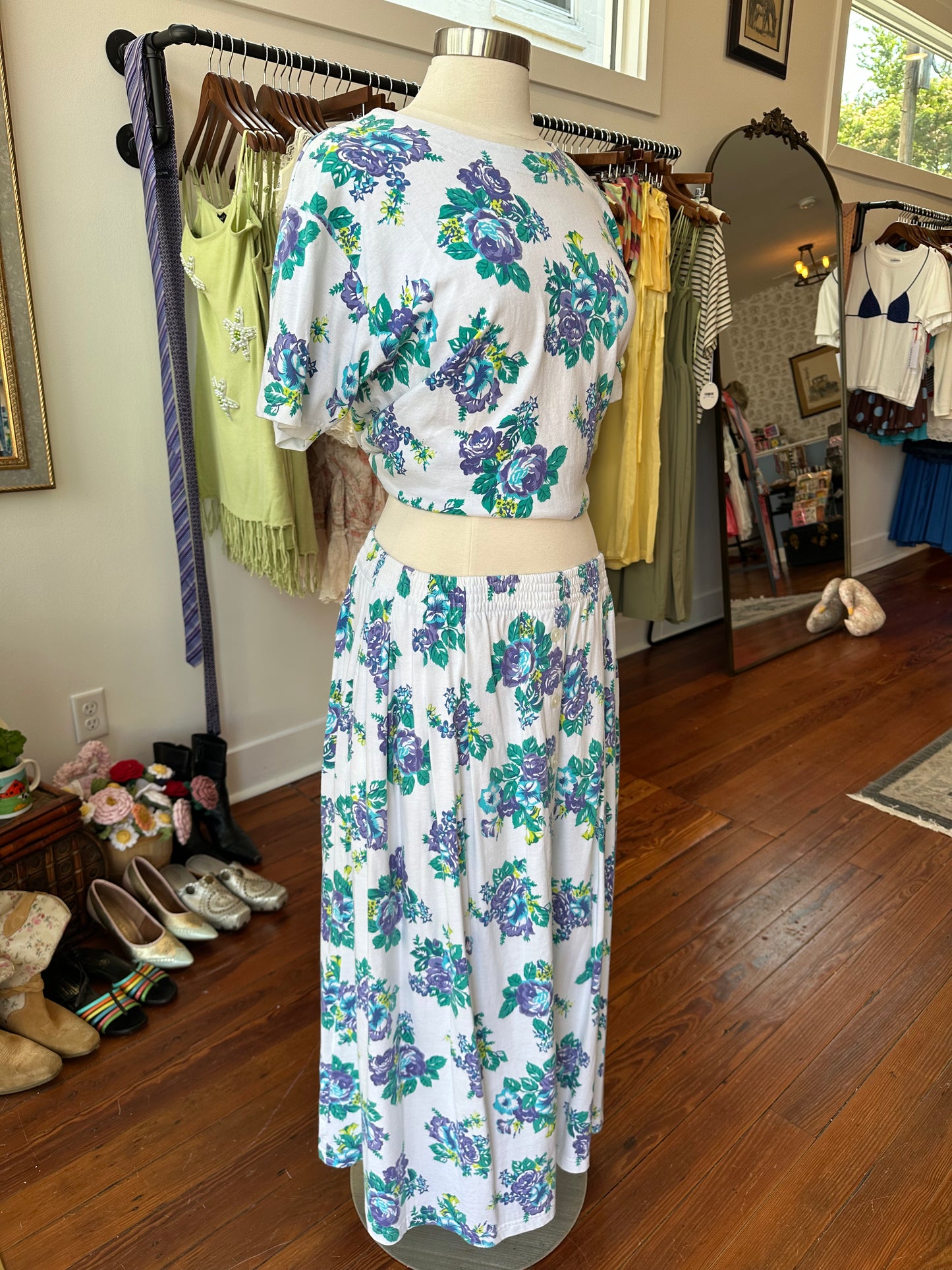 90's White & Purple Floral Set - M/L