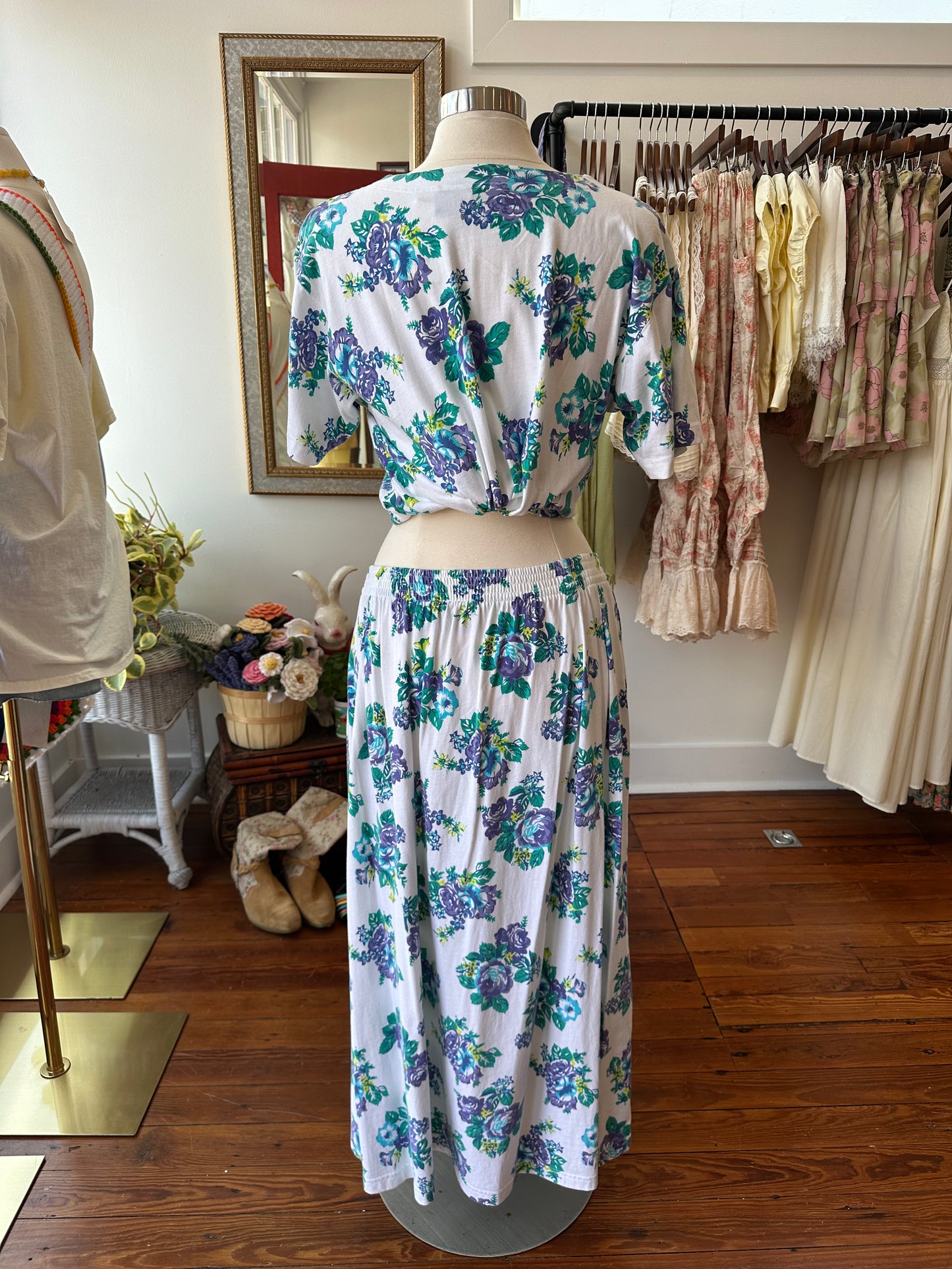90's White & Purple Floral Set - M/L