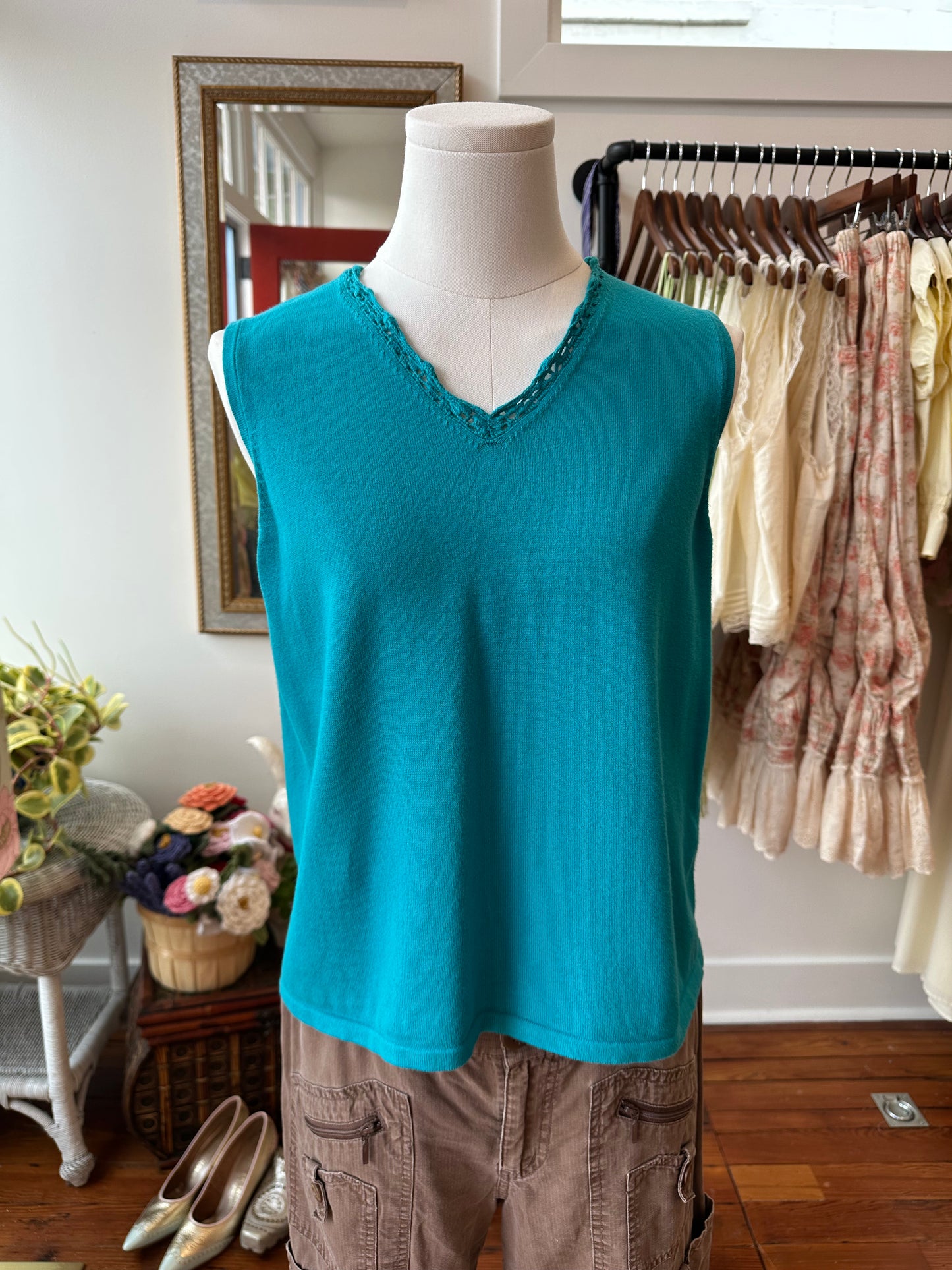 90's Teal Knit Tank - MEDIUM