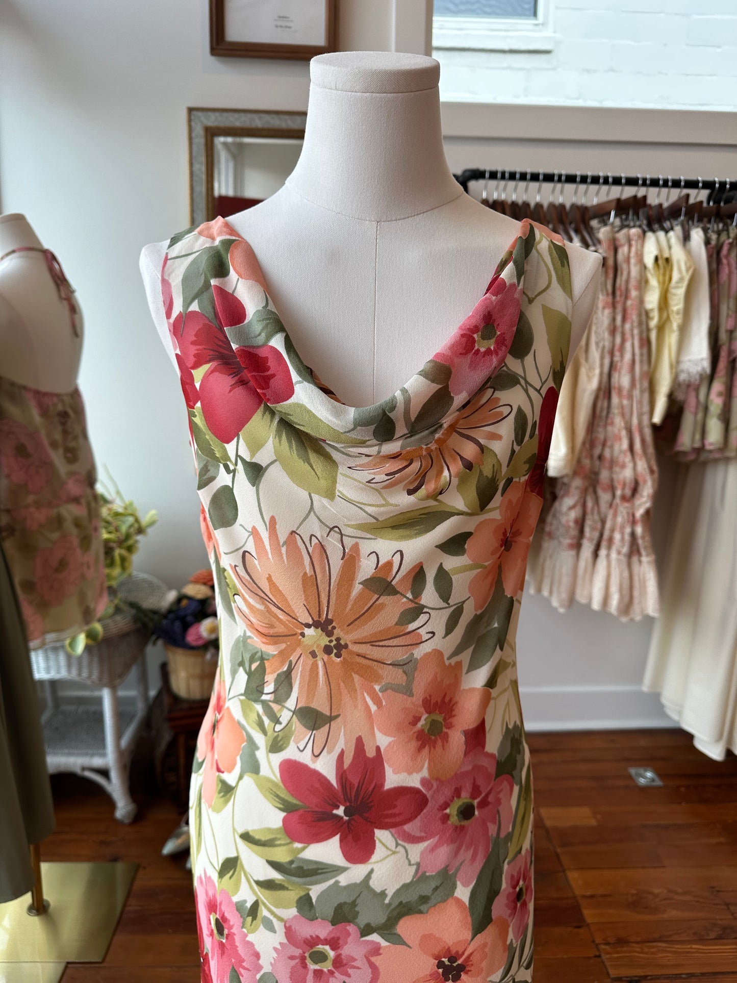90's Silk Floral Midi Dress - 6