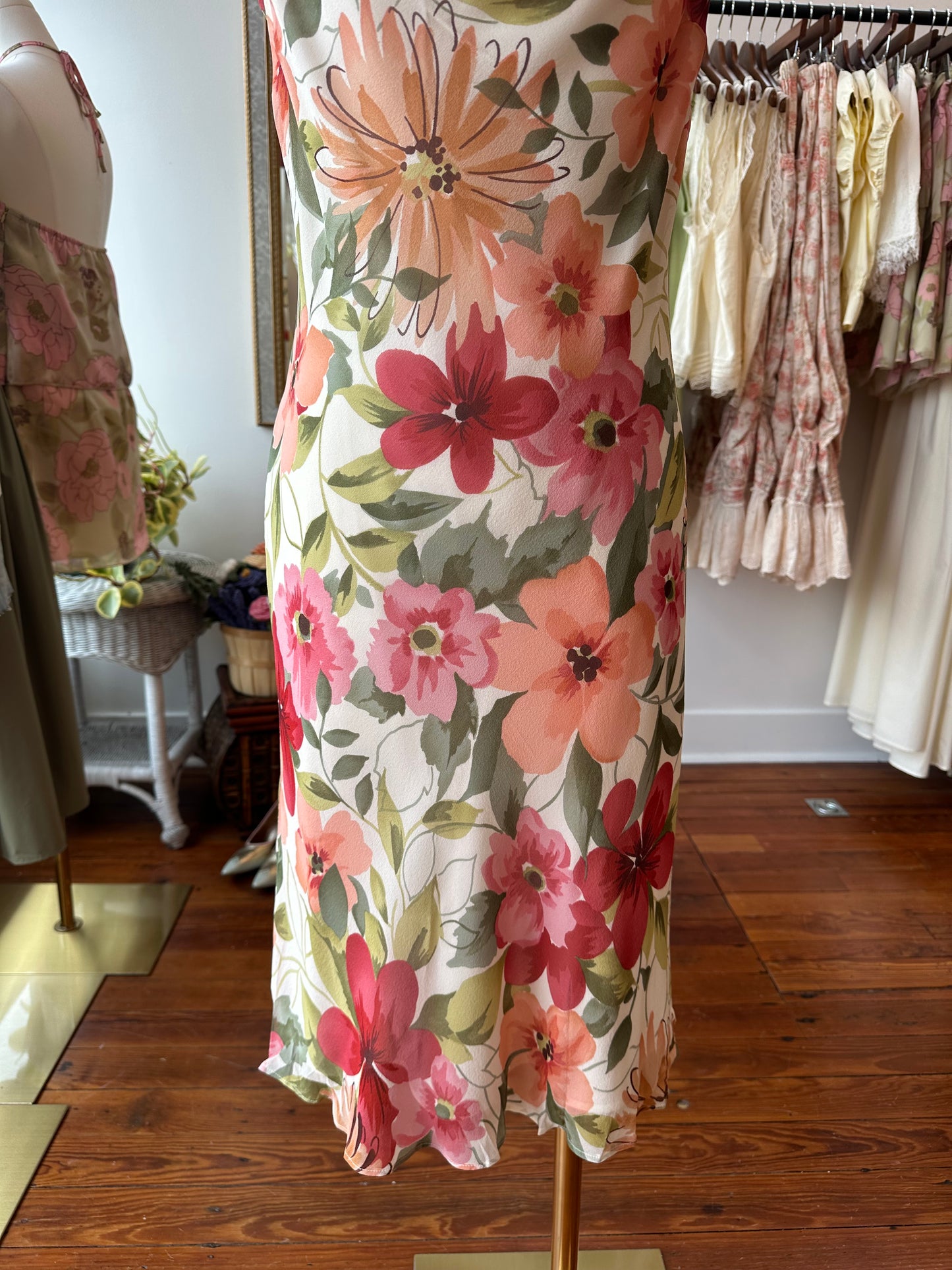 90's Silk Floral Midi Dress - 6