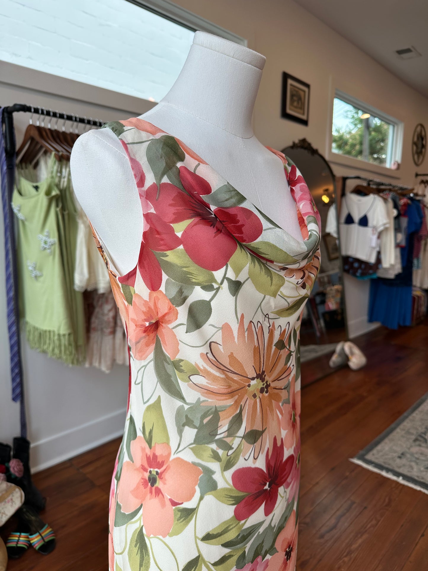 90's Silk Floral Midi Dress - 6