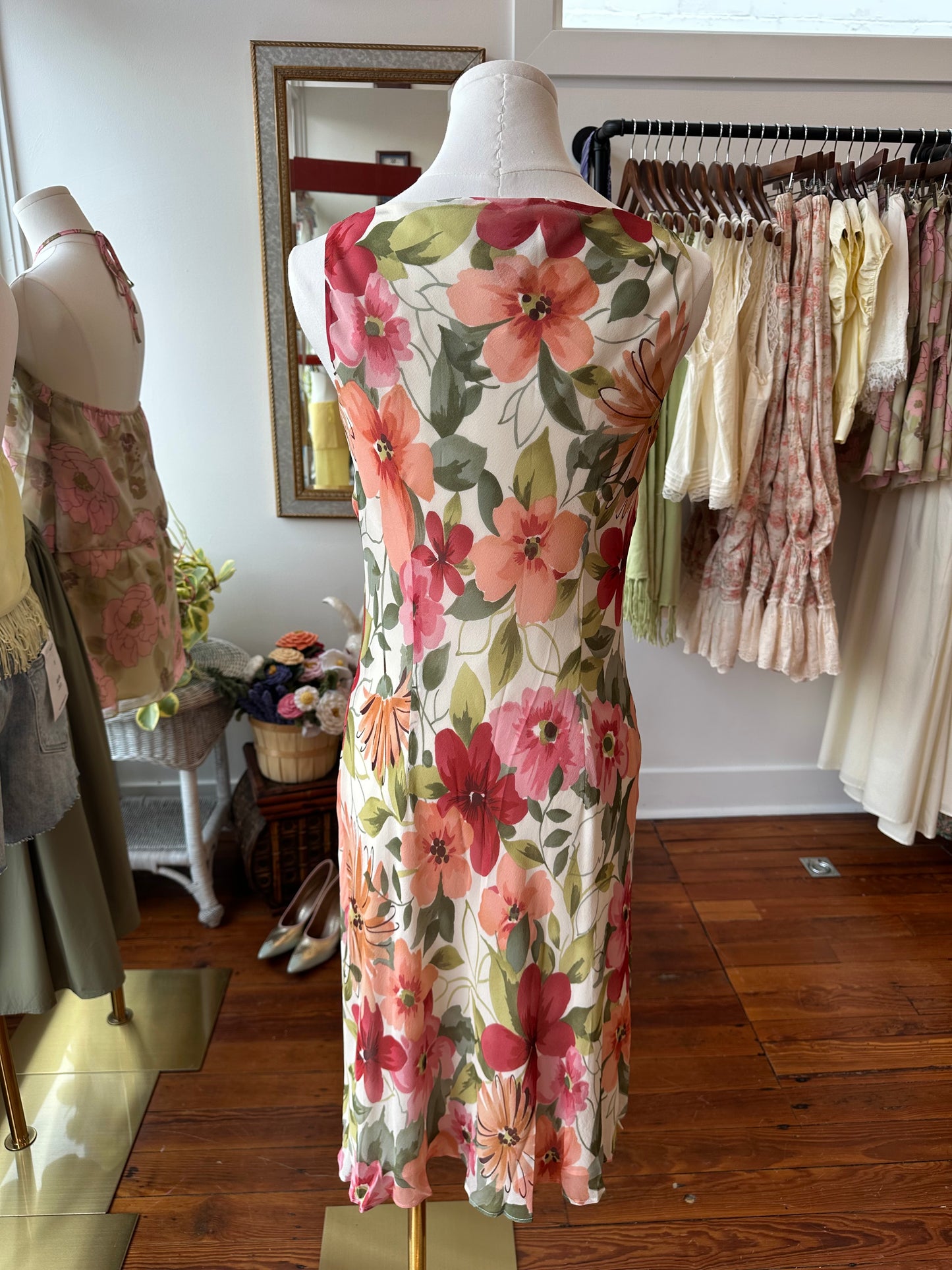 90's Silk Floral Midi Dress - 6