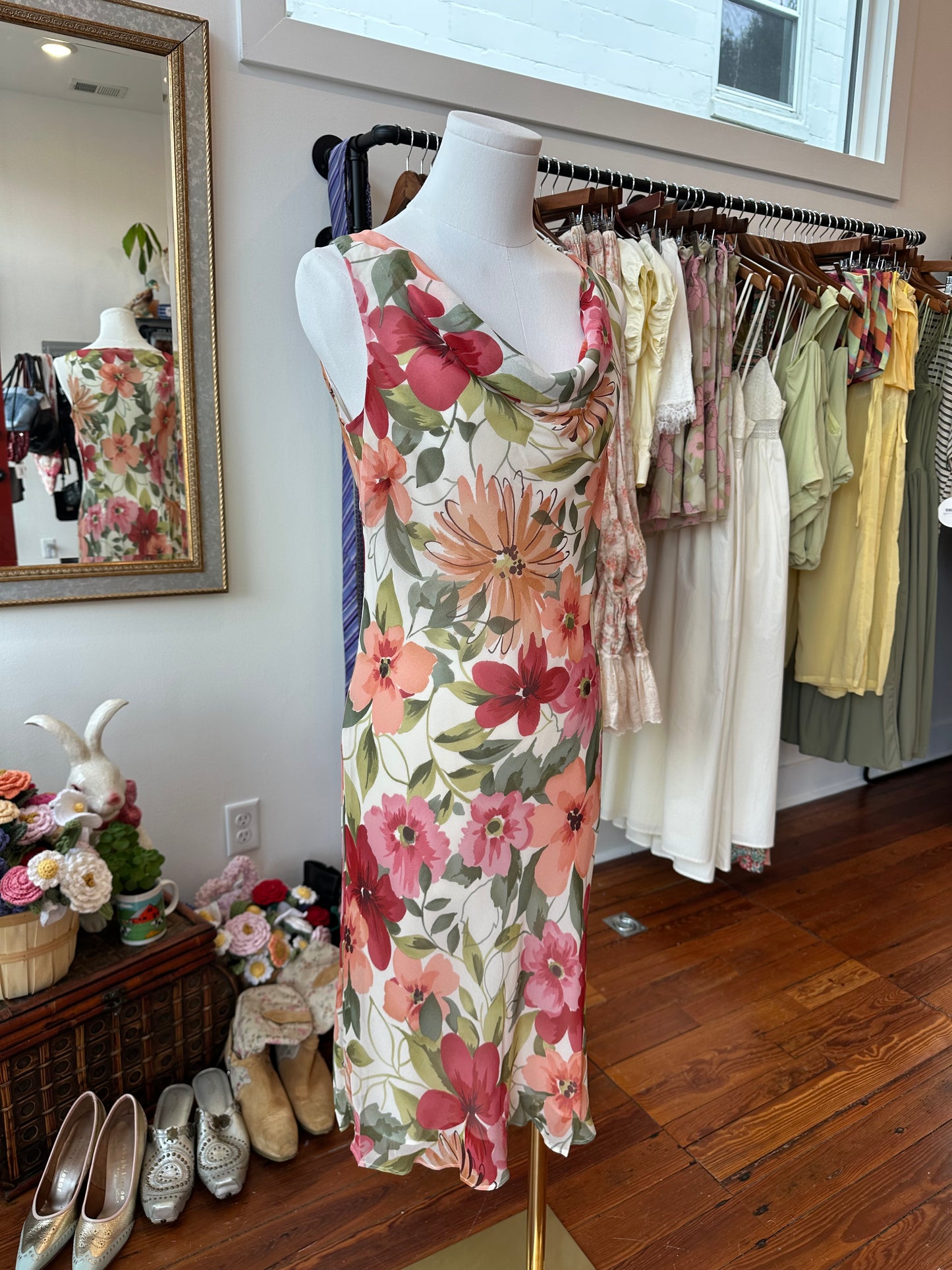 90's Silk Floral Midi Dress - 6