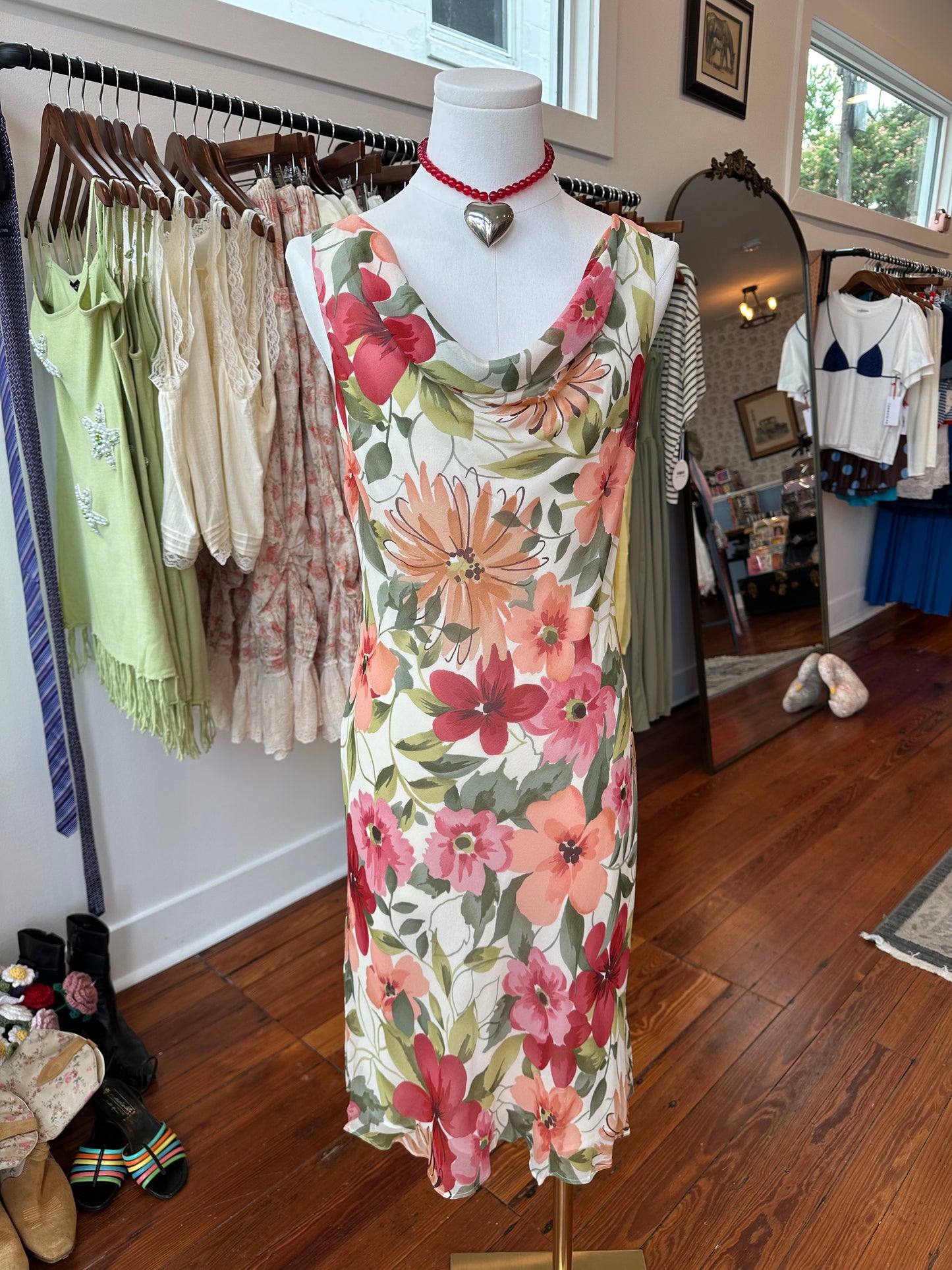 90's Silk Floral Midi Dress - 6