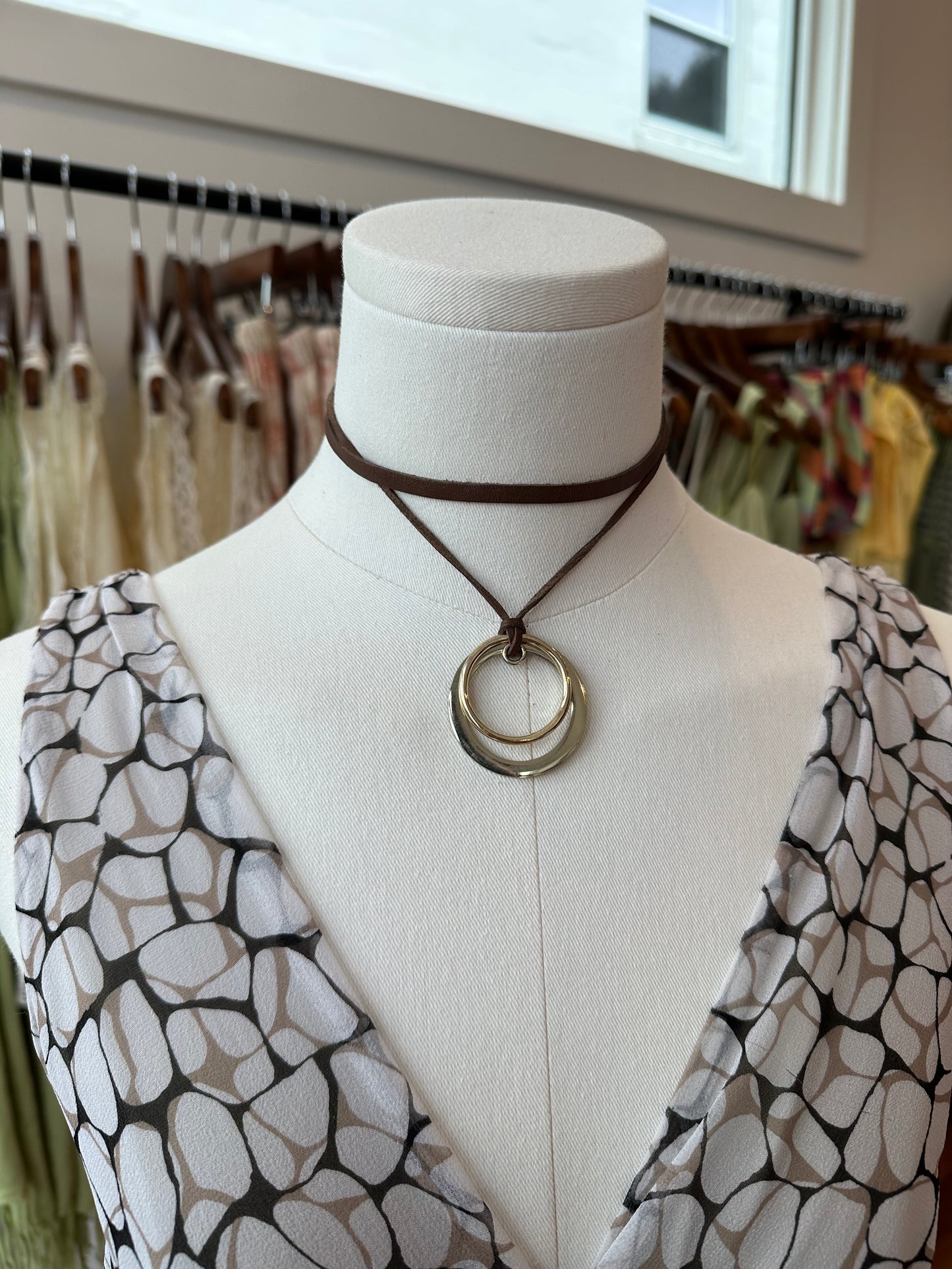 Vintage Suede O-Ring Necklace