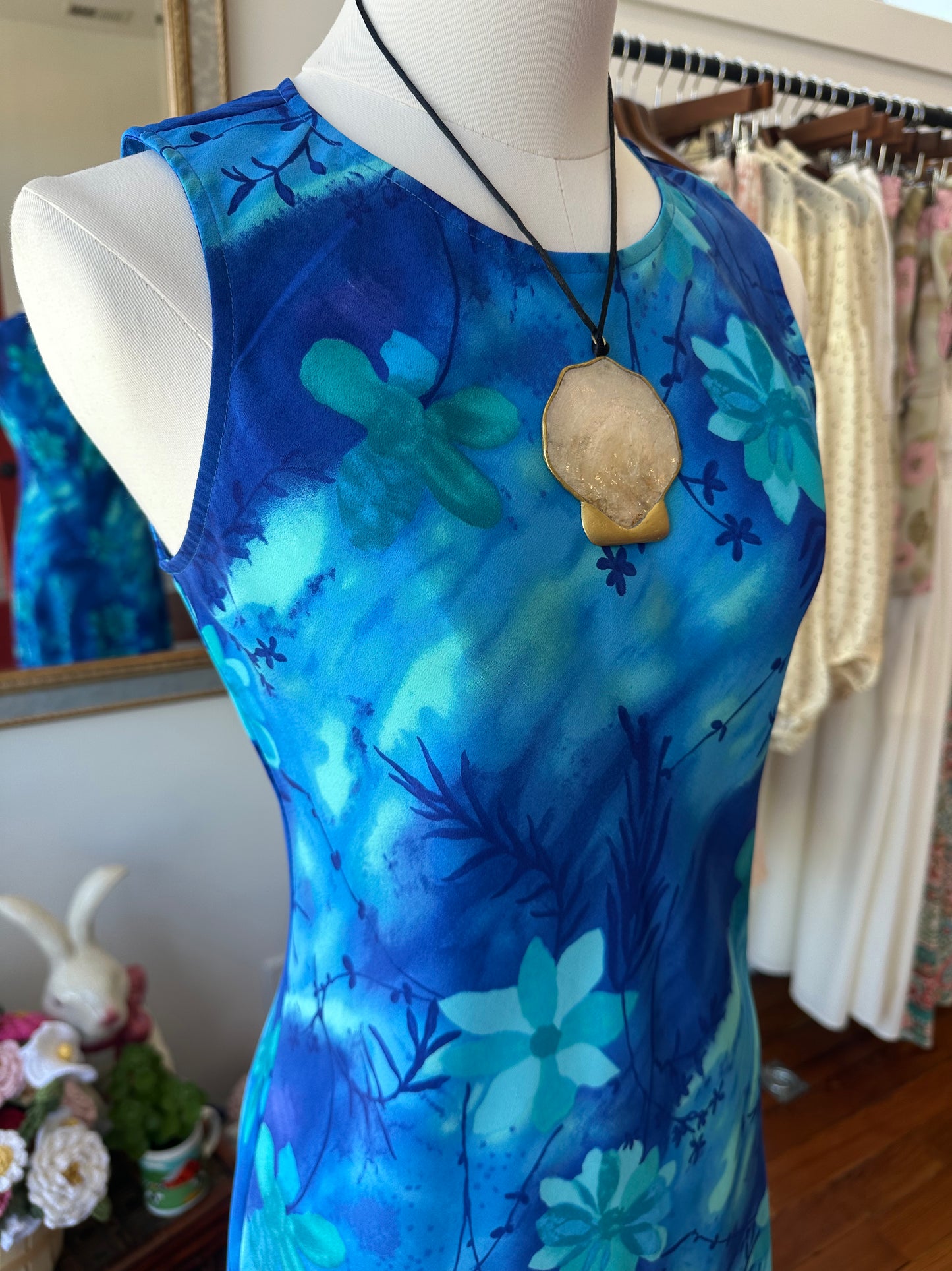 90's Blue Tropical Maxi Dress- 5/6