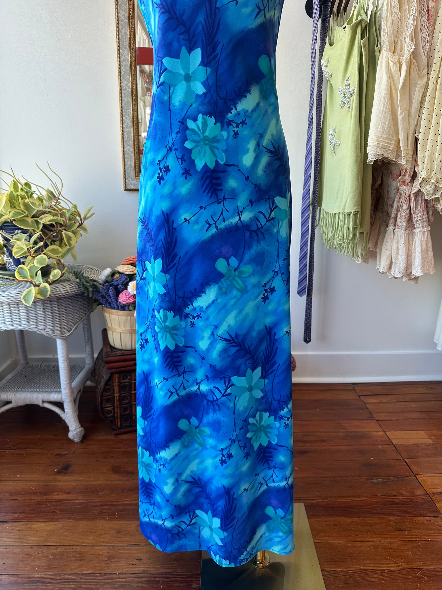 90's Blue Tropical Maxi Dress- 5/6