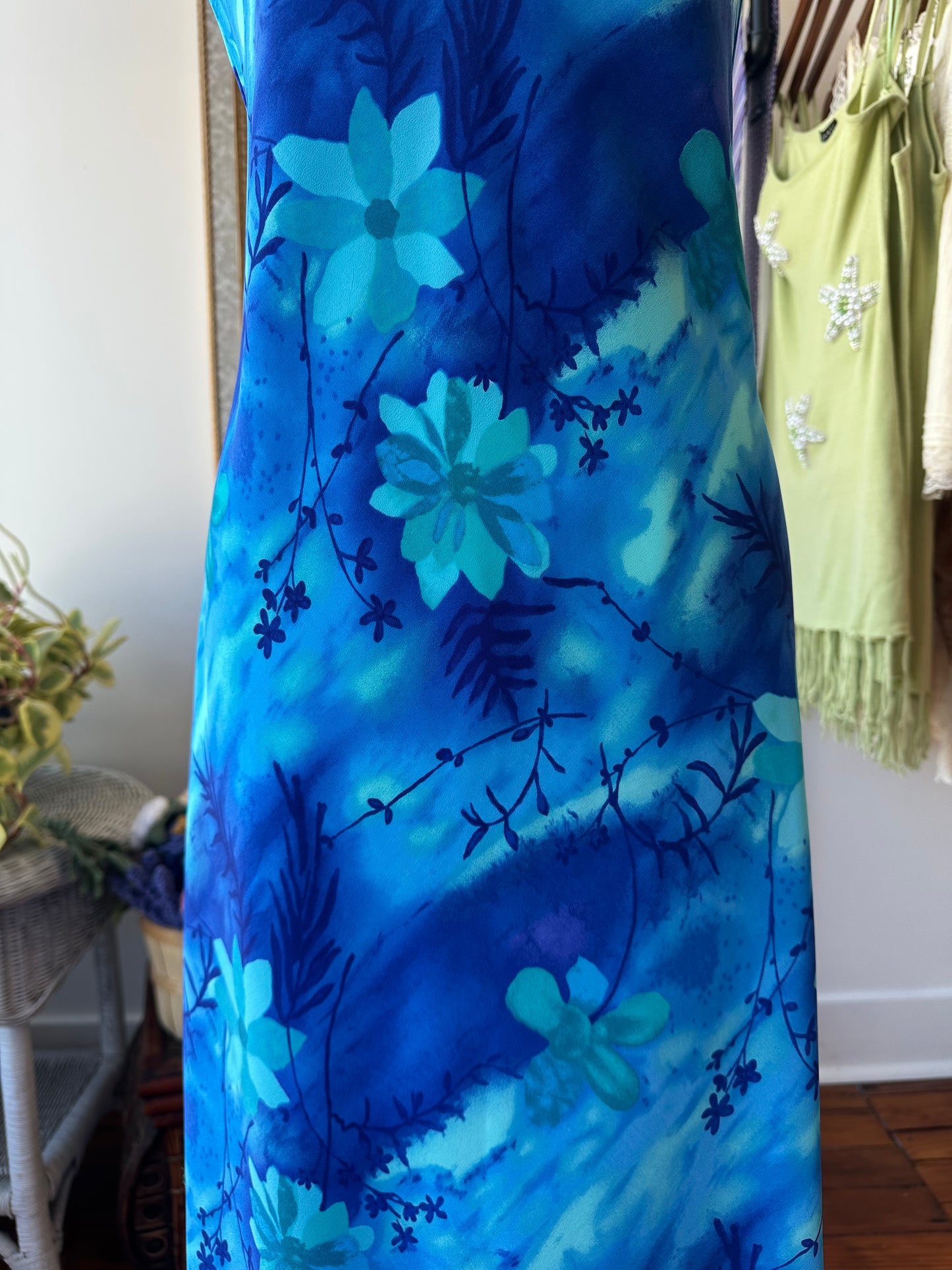 90's Blue Tropical Maxi Dress- 5/6
