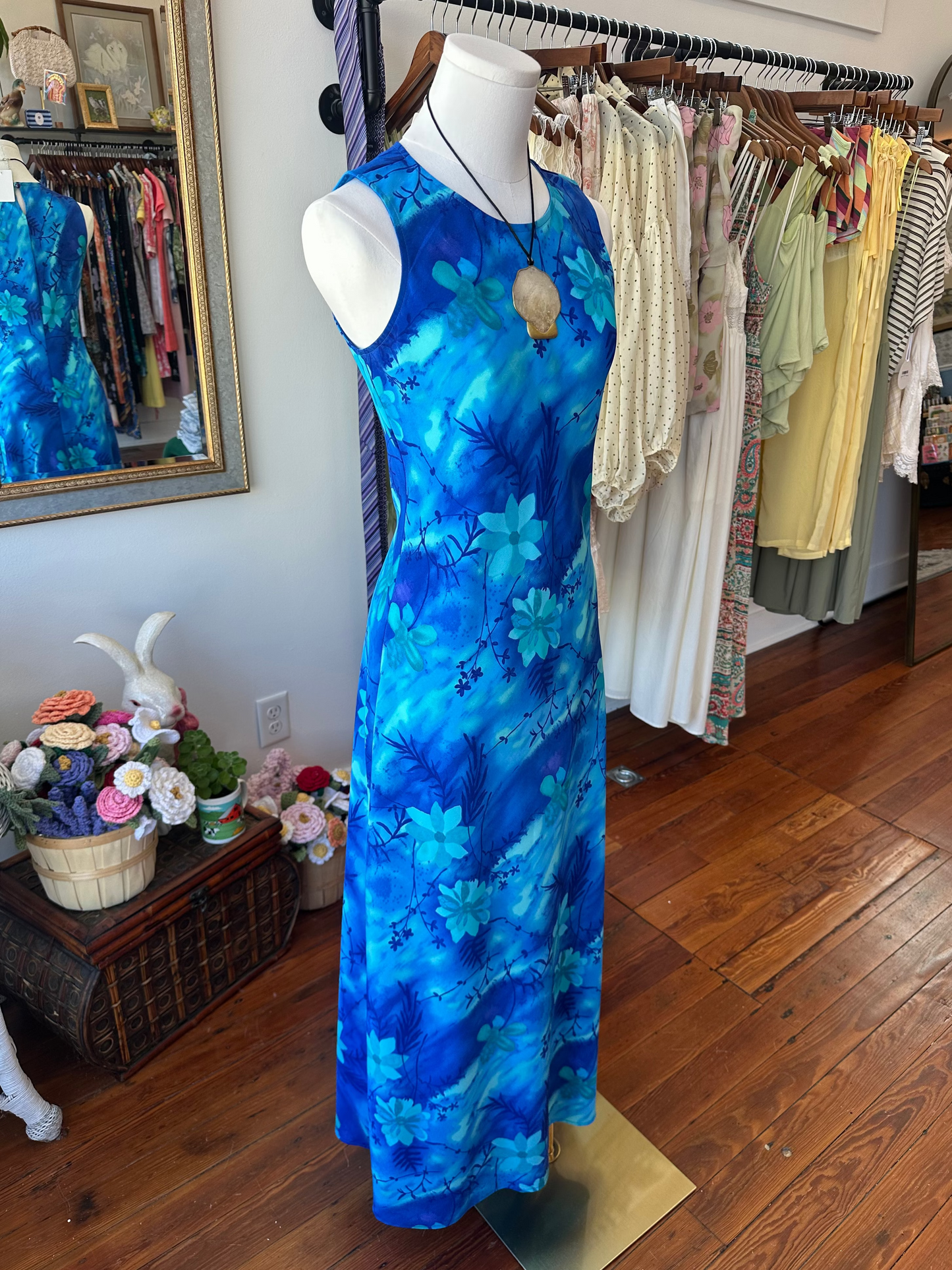 90's Blue Tropical Maxi Dress- 5/6