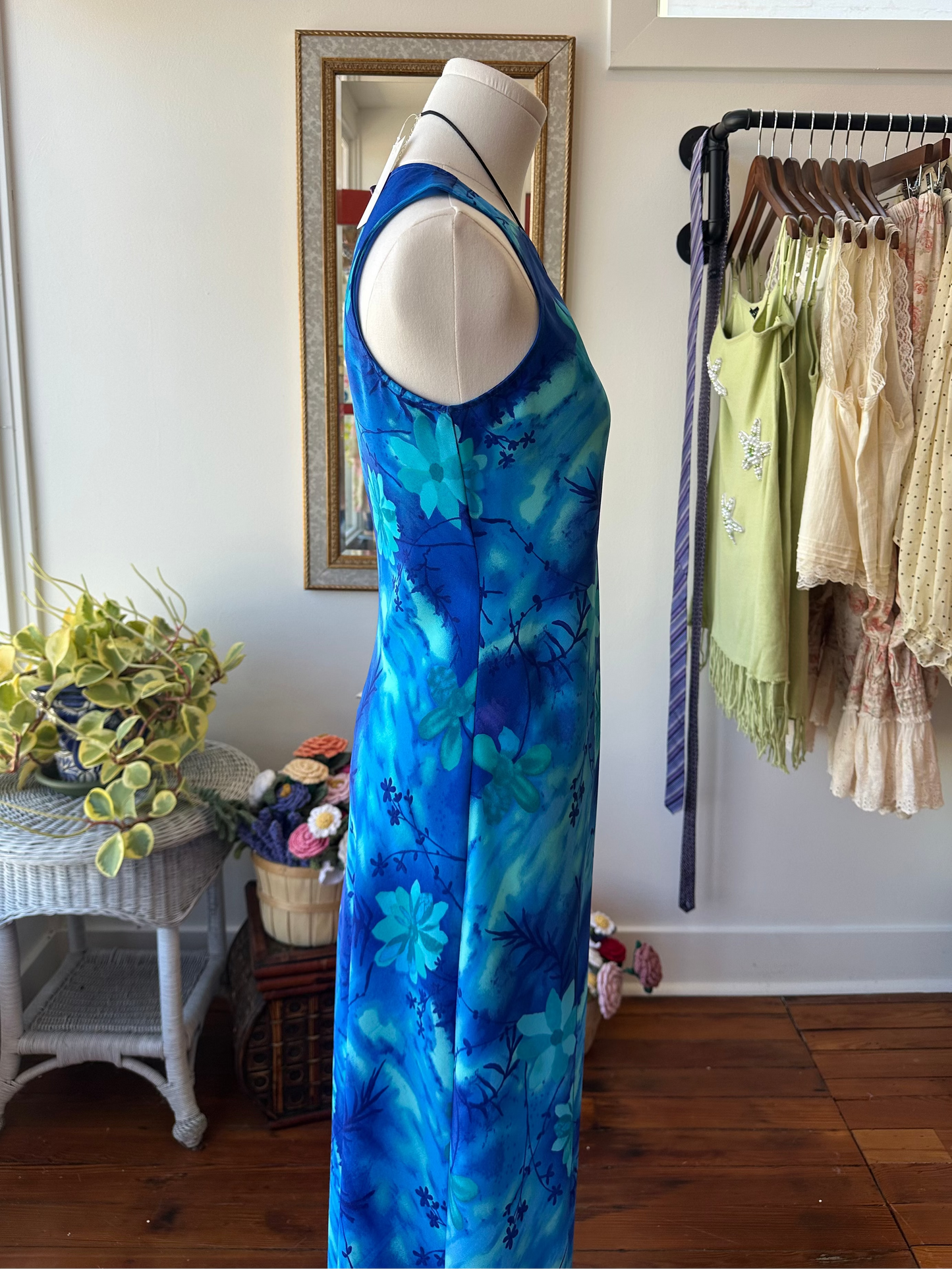 90's Blue Tropical Maxi Dress- 5/6