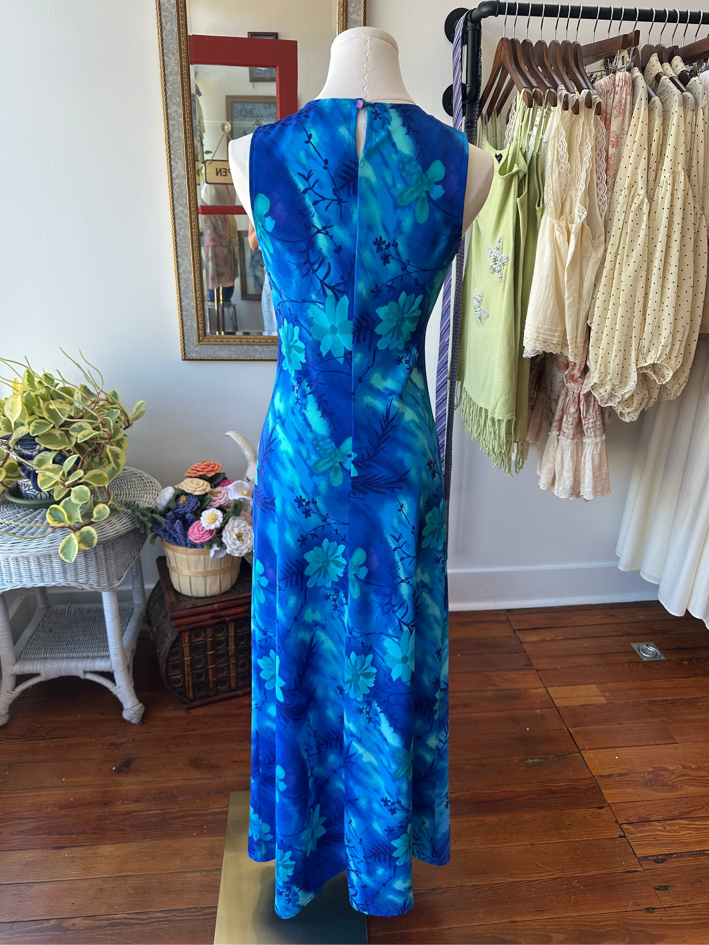 90's Blue Tropical Maxi Dress- 5/6