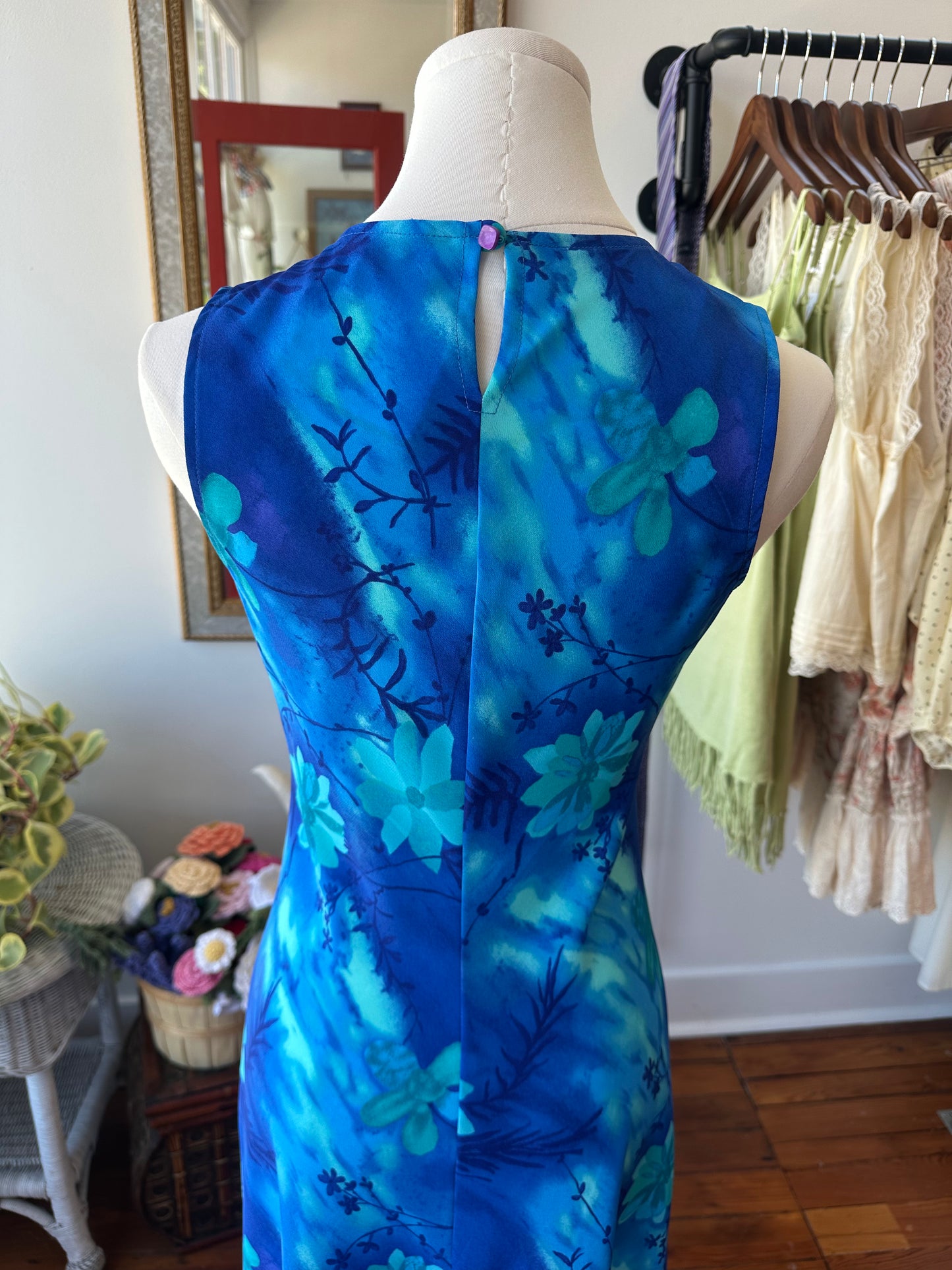 90's Blue Tropical Maxi Dress- 5/6