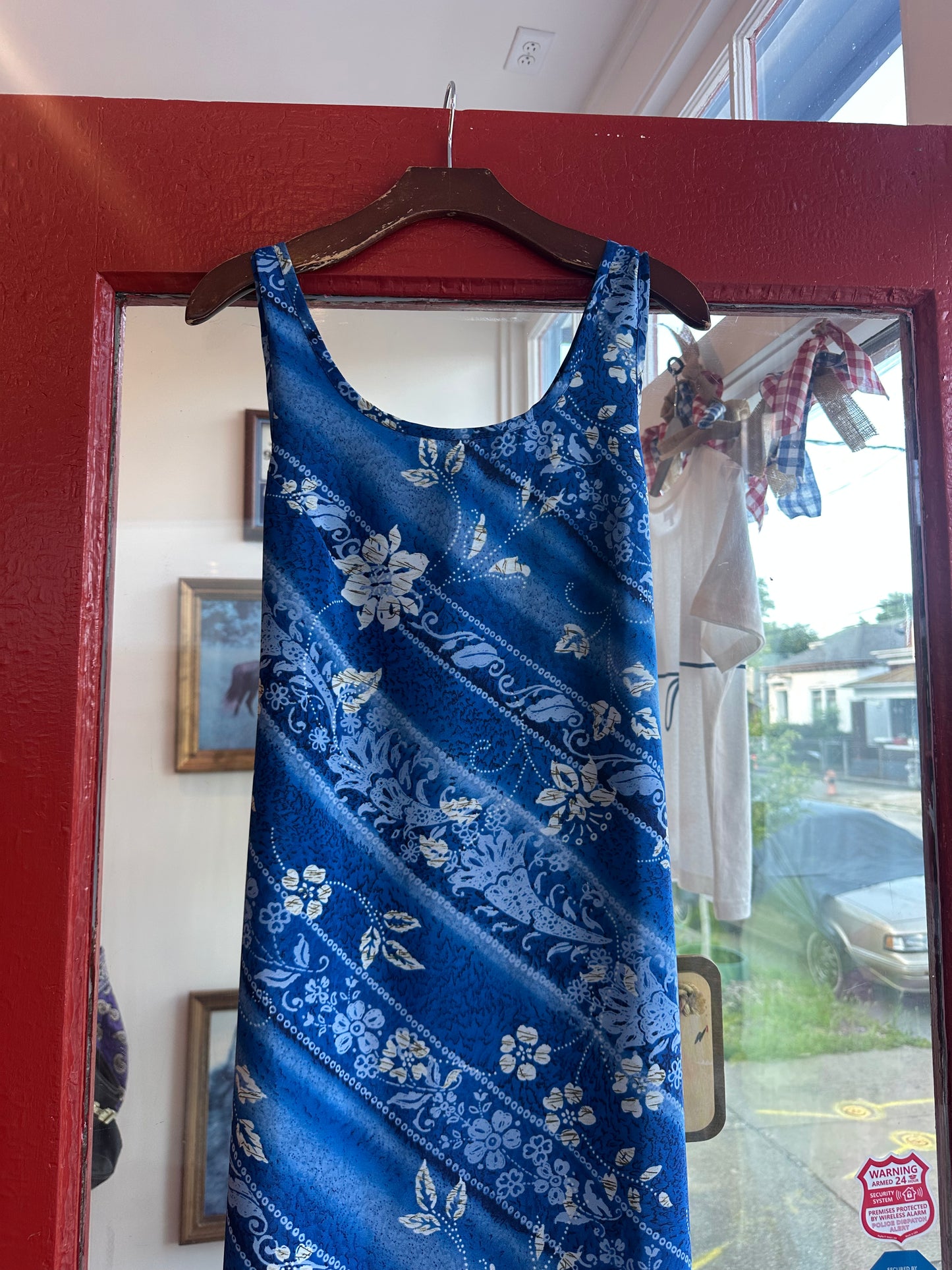 90's Blue Tropical Maxi Dress - SIZE 7