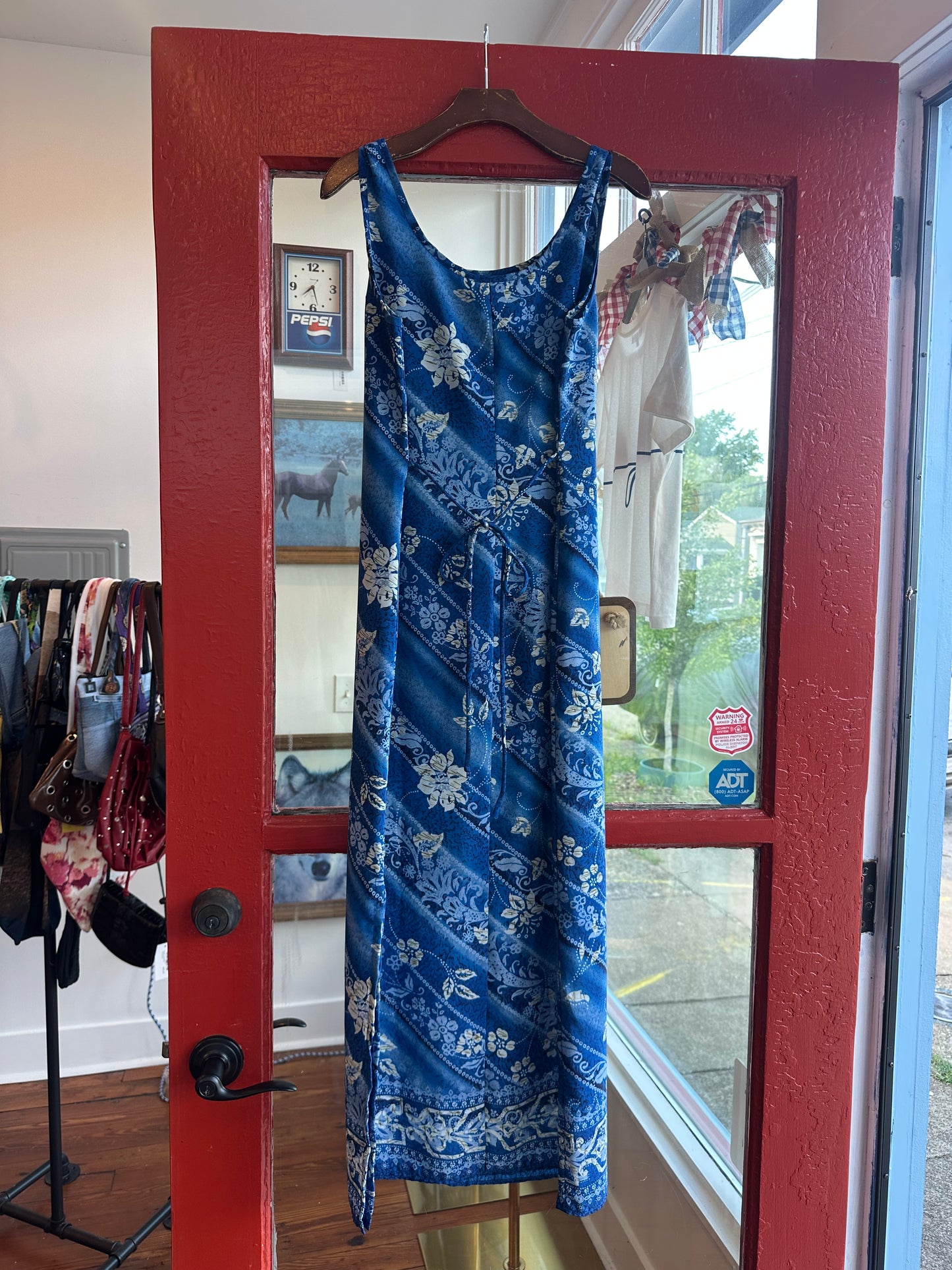 90's Blue Tropical Maxi Dress - SIZE 7
