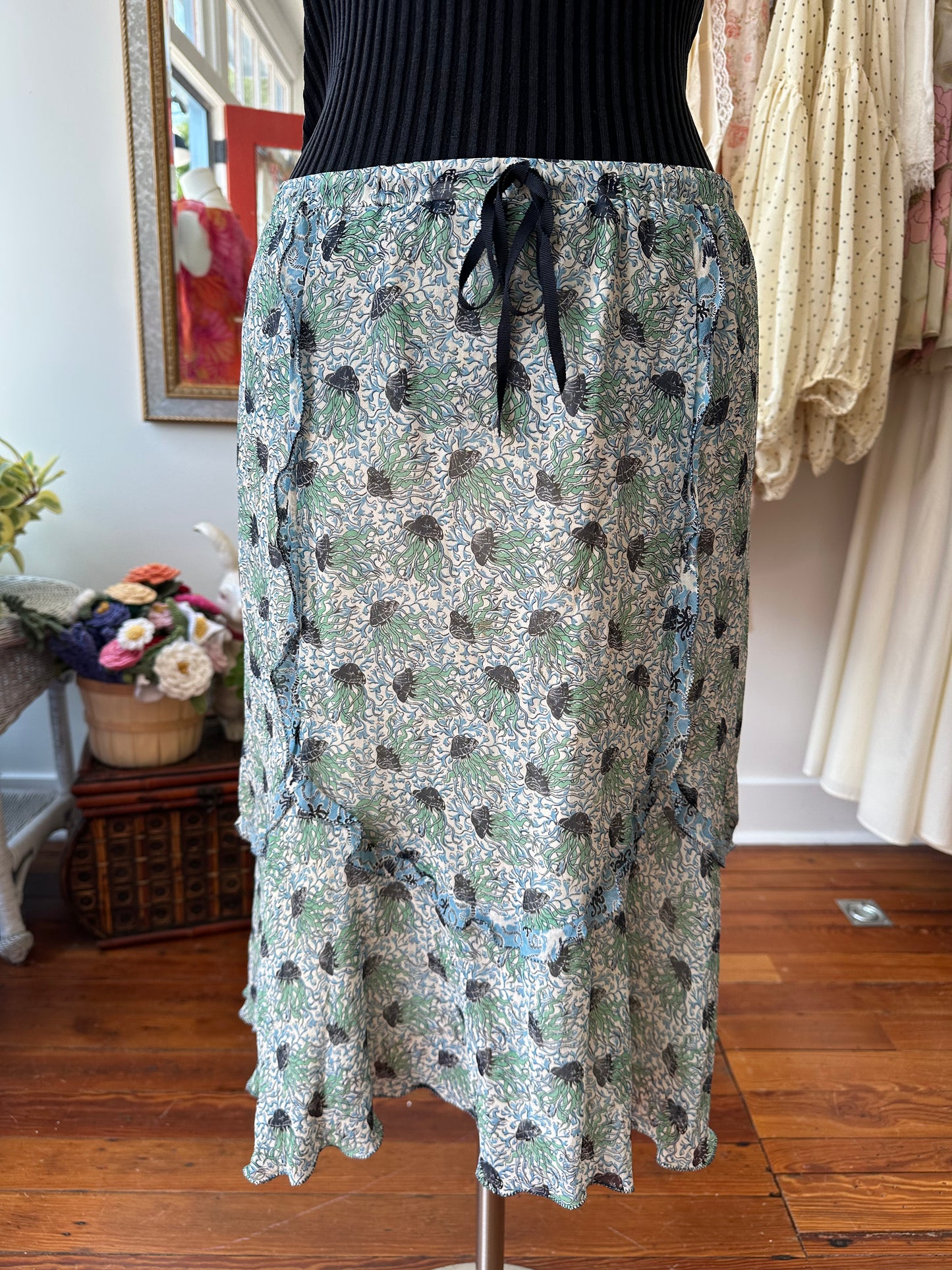 Vintage Silk Jellyfish Skirt - MEDIUM