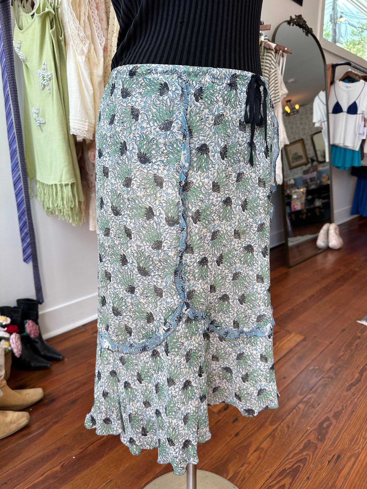 Vintage Silk Jellyfish Skirt - MEDIUM