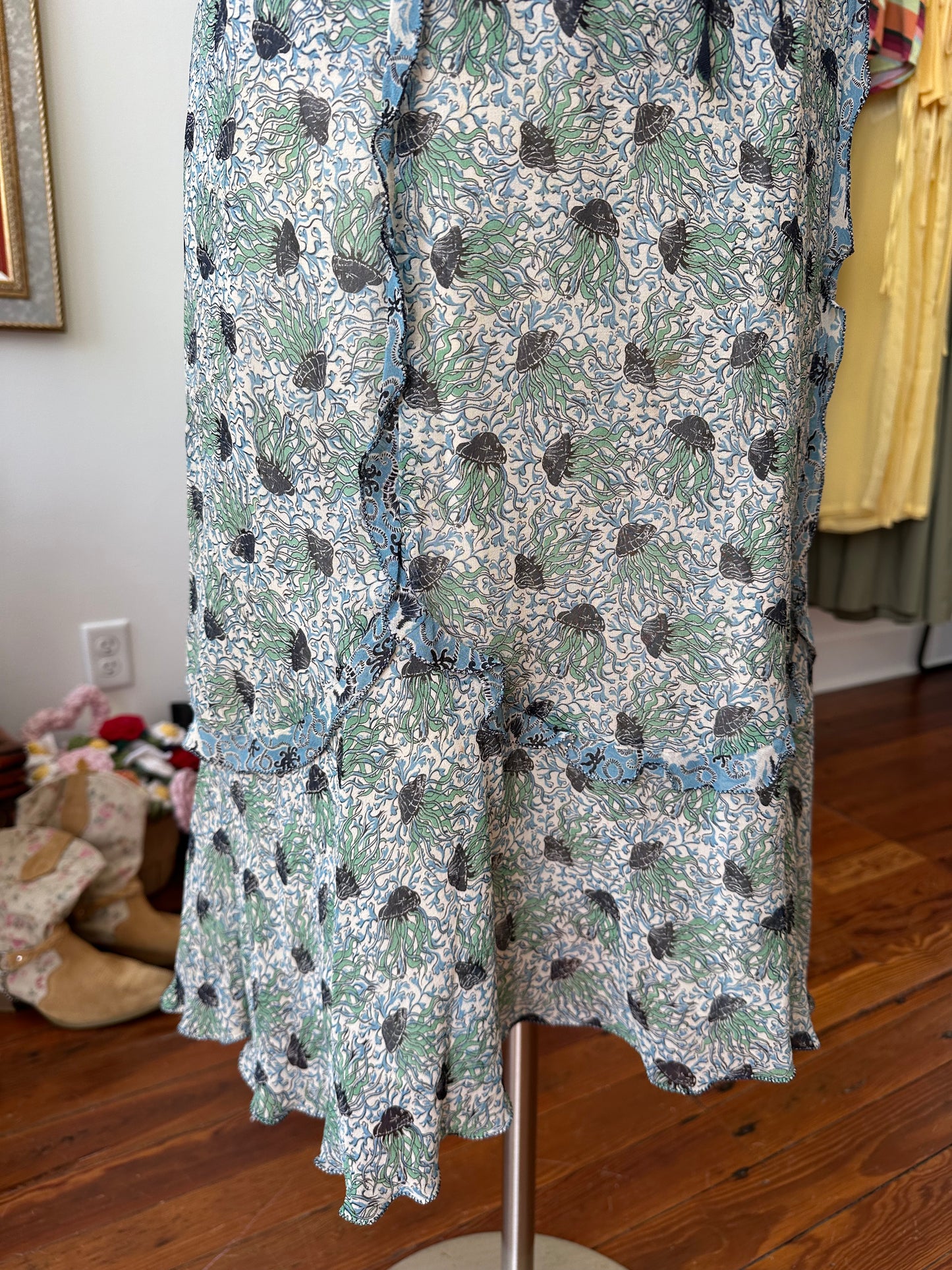 Vintage Silk Jellyfish Skirt - MEDIUM