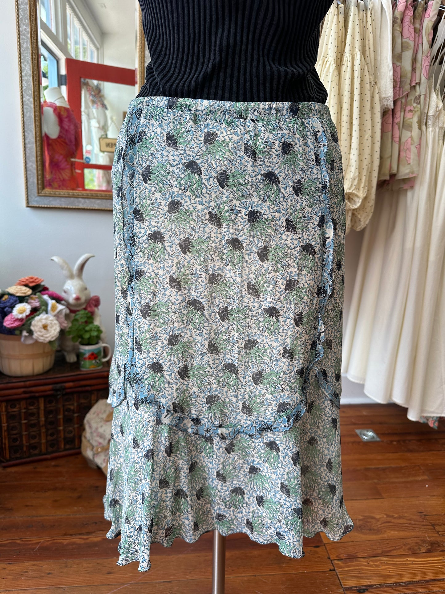 Vintage Silk Jellyfish Skirt - MEDIUM