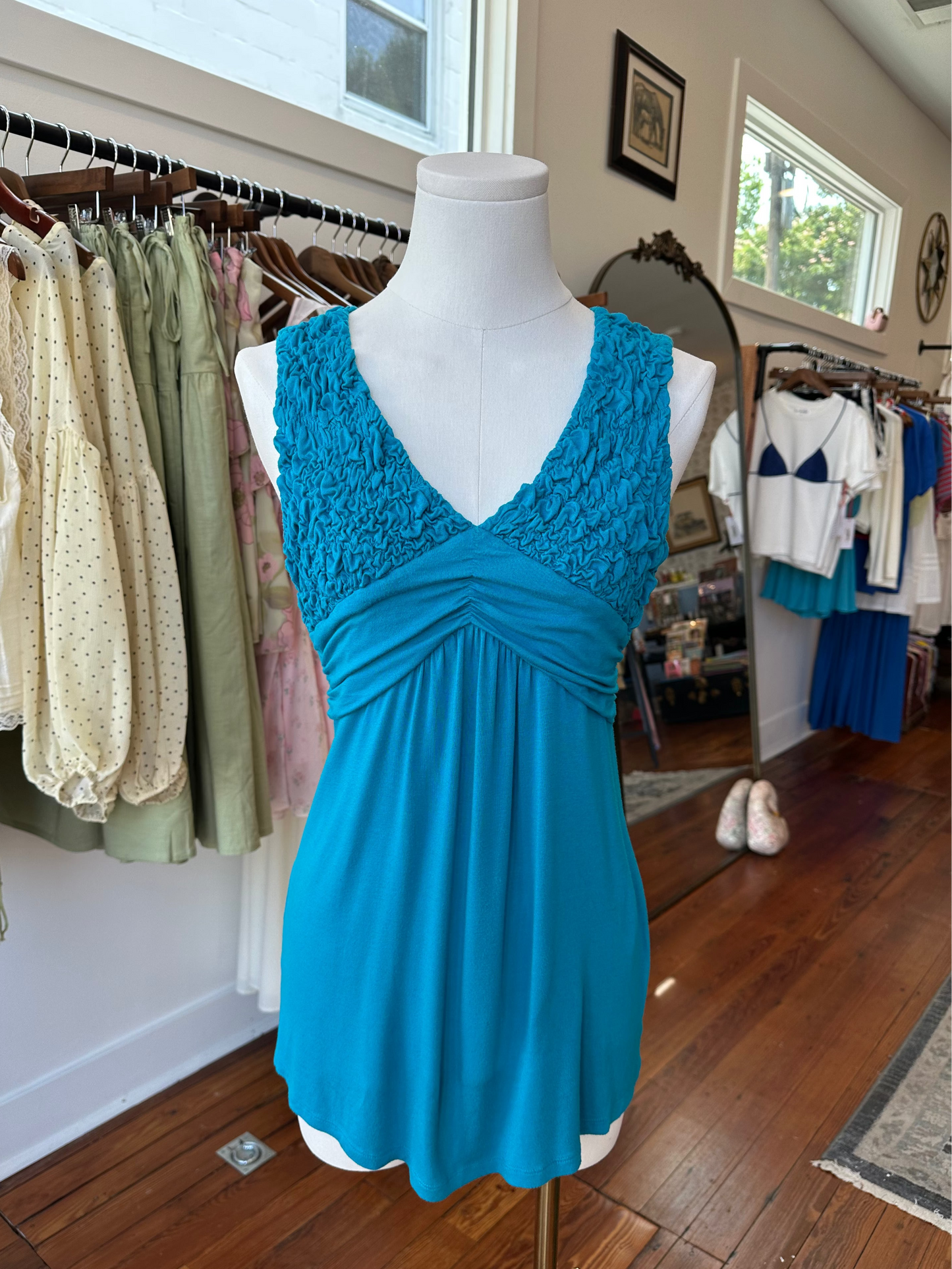 Y2K Teal Babydoll Tank - SMALL