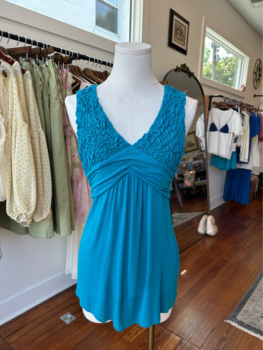 Y2K Teal Babydoll Tank - SMALL