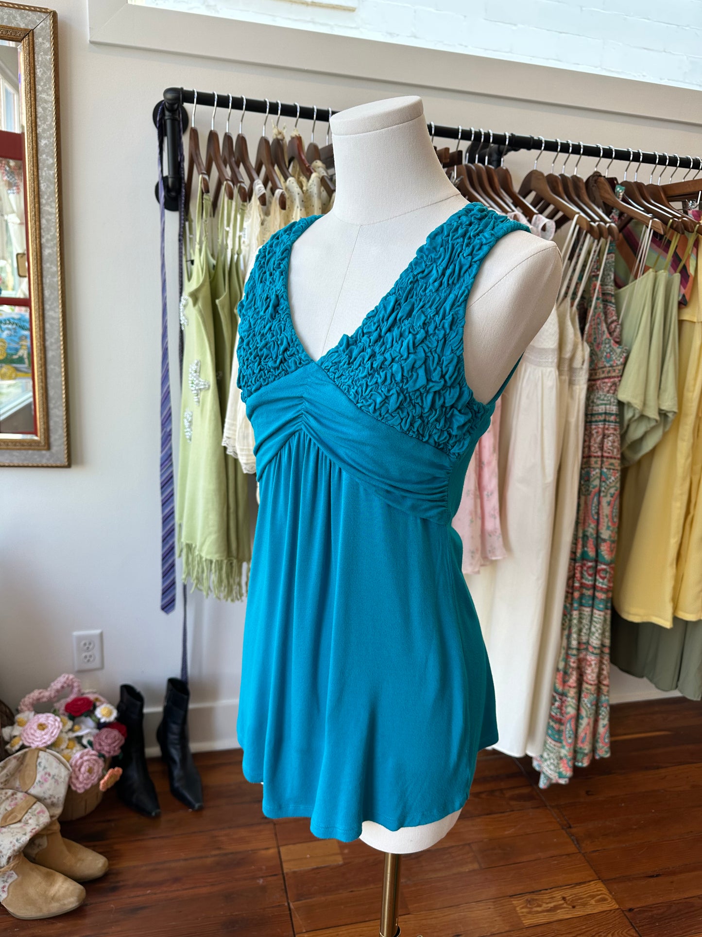 Y2K Teal Babydoll Tank - SMALL