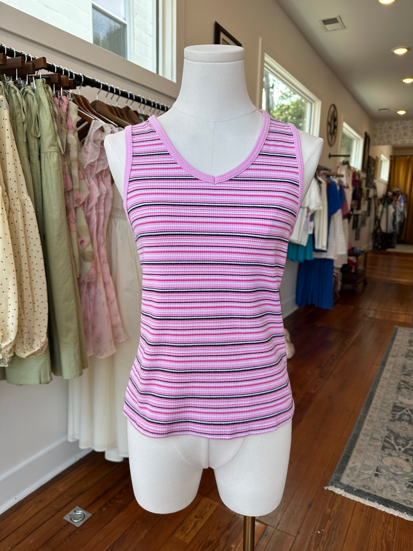 90's Pink Striped Tank - MEDIUM