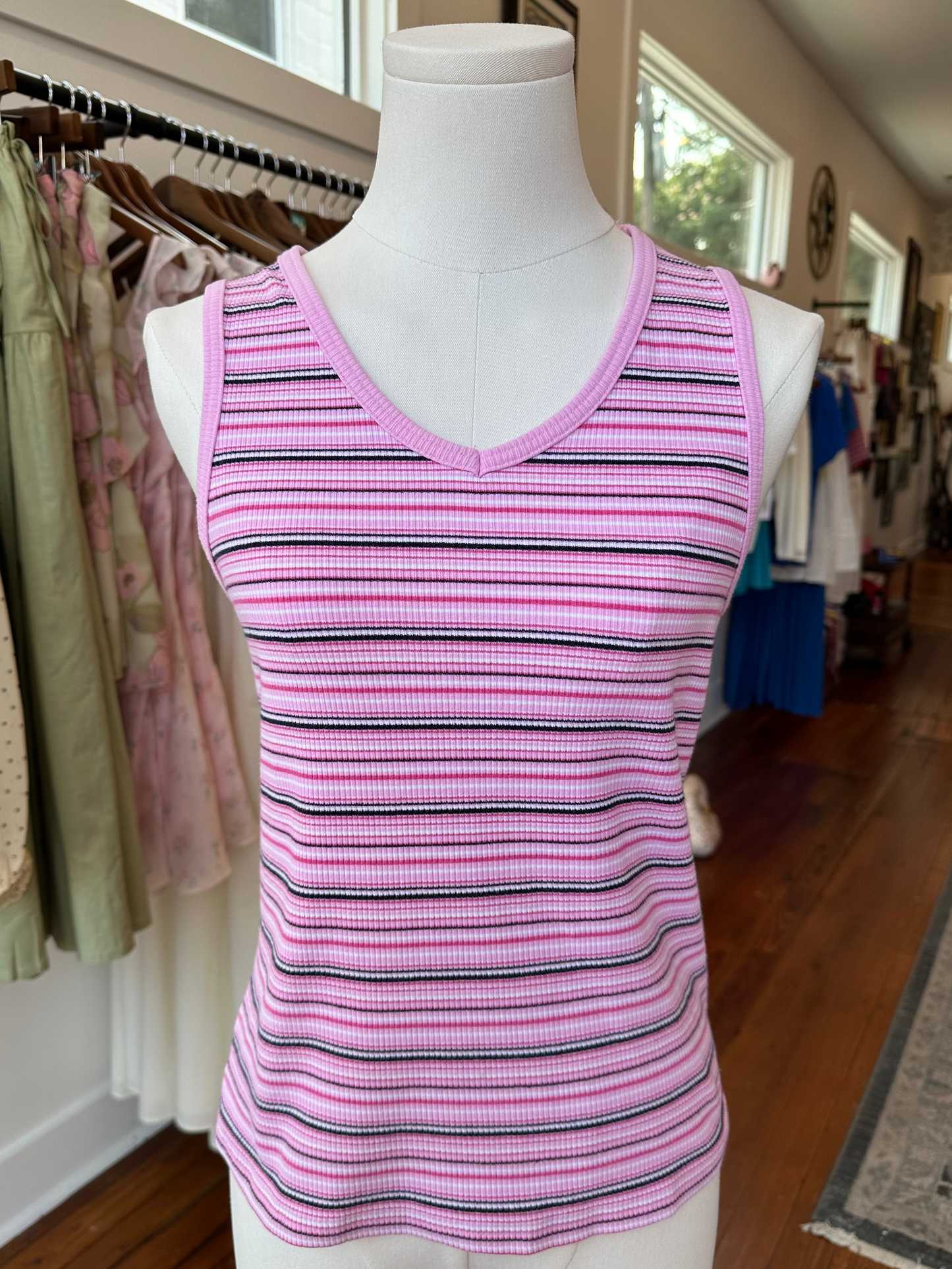 90's Pink Striped Tank - MEDIUM